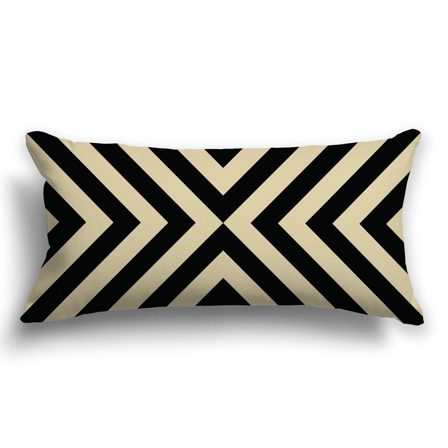 Tan Throw Pillow with Radiating Black Diagonal Bars on Both Sides, CAPC-1014-041