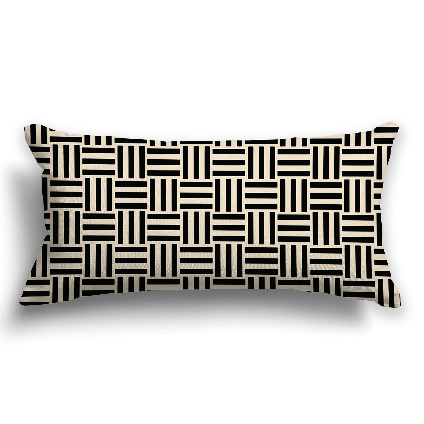 Beige Throw Pillow with Black Basket Weave Pattern on Both Sides, CAPC-1015-141