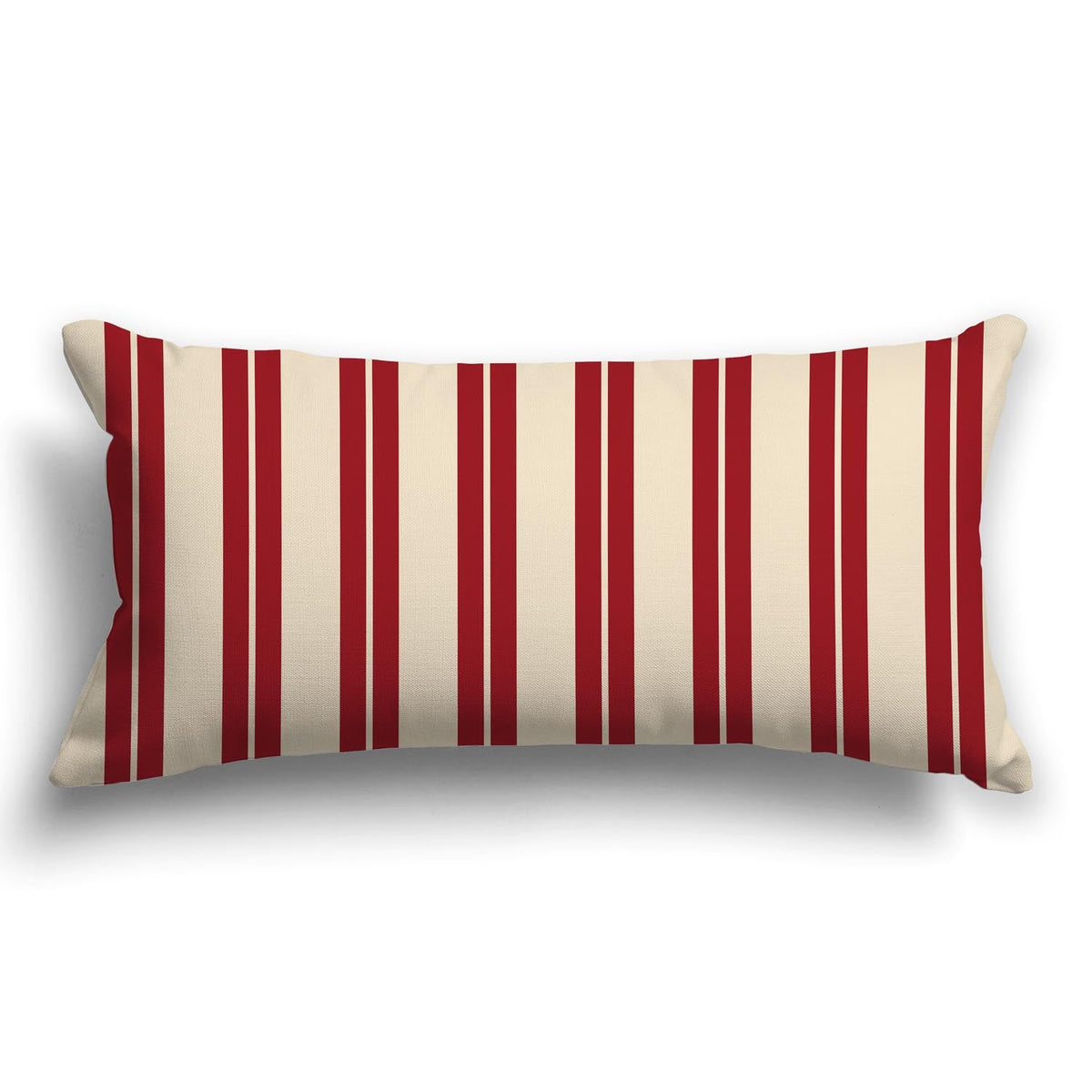 Two-tone Red and Beige Multistripe Throw Pillow with Solid Beige Back | 61 x 30 cm / 24 x 12 inches