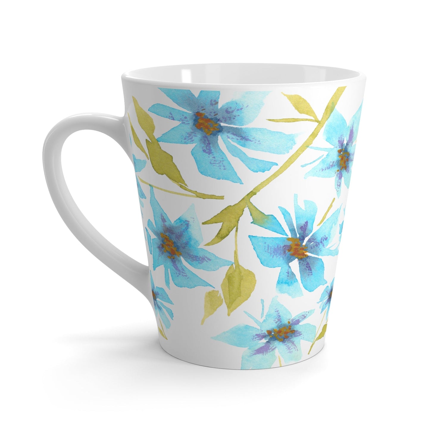Blue Floral Ceramic Mug & Polyester Placemat 8-Pc Bundle (Service for 4) | CABF-LM-1434