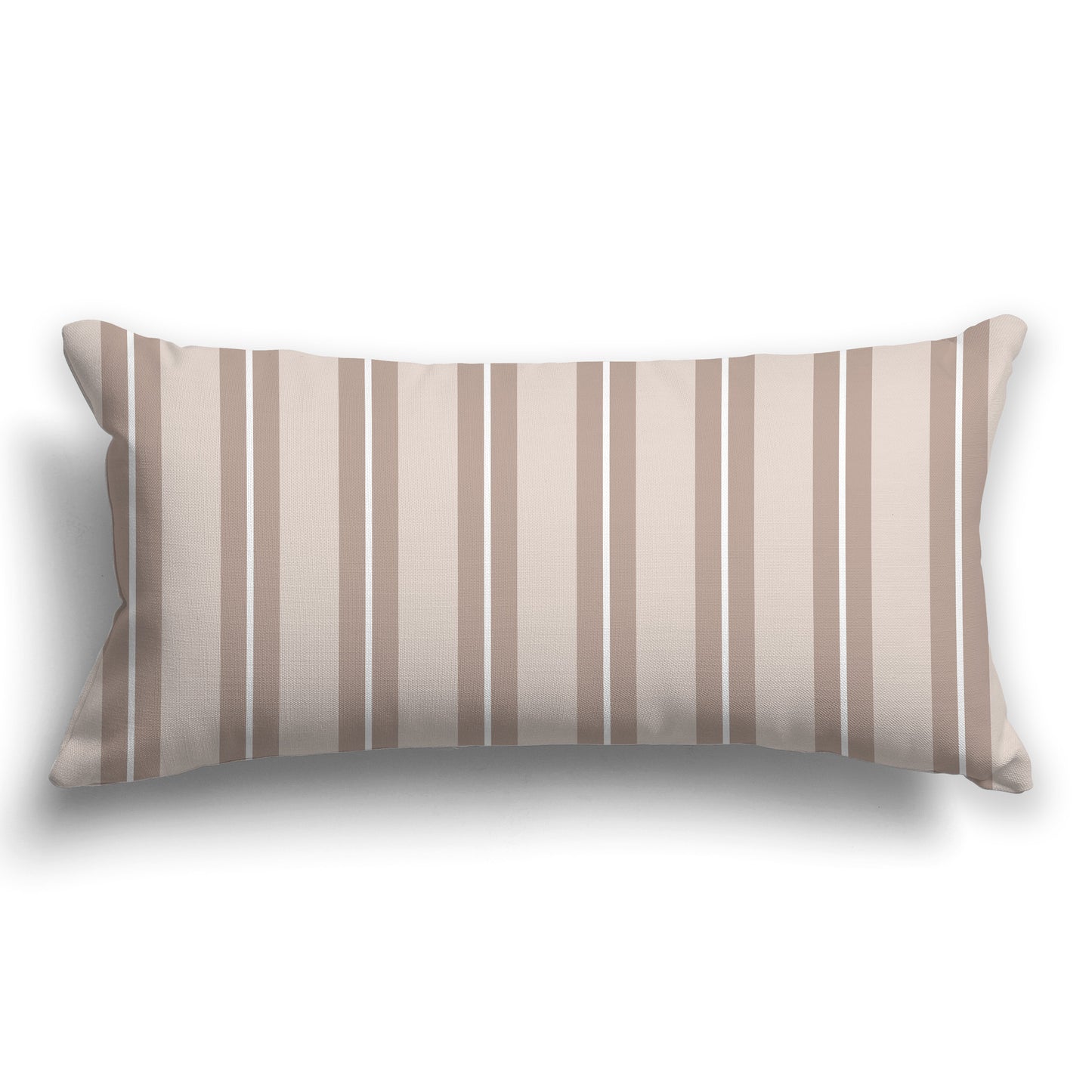 Two-tone Taupe and White/Beige-white Multistripe Throw Pillow with Solid Taupe Back, CAPC-1137-072