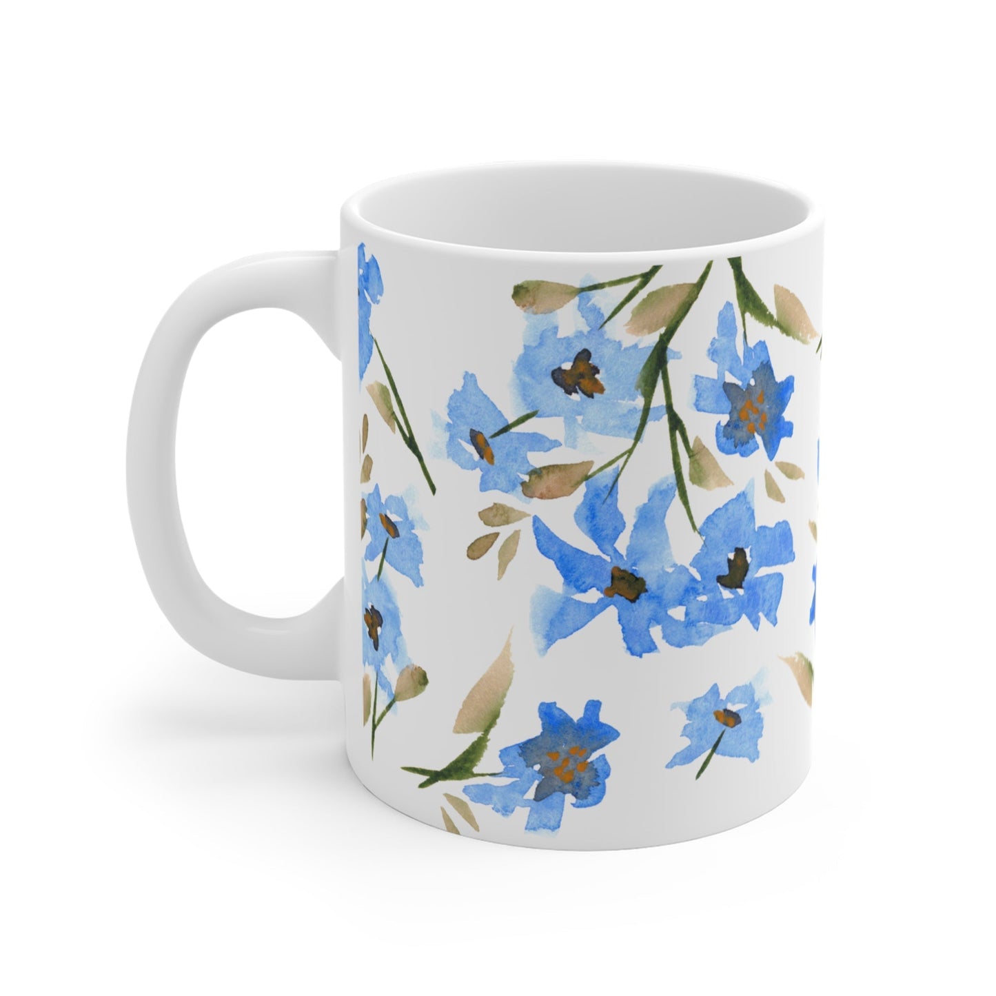Blue Floral Ceramic Mug & Polyester Placemat 8-Pc Bundle (Service for 4) | CABF-CM-1404