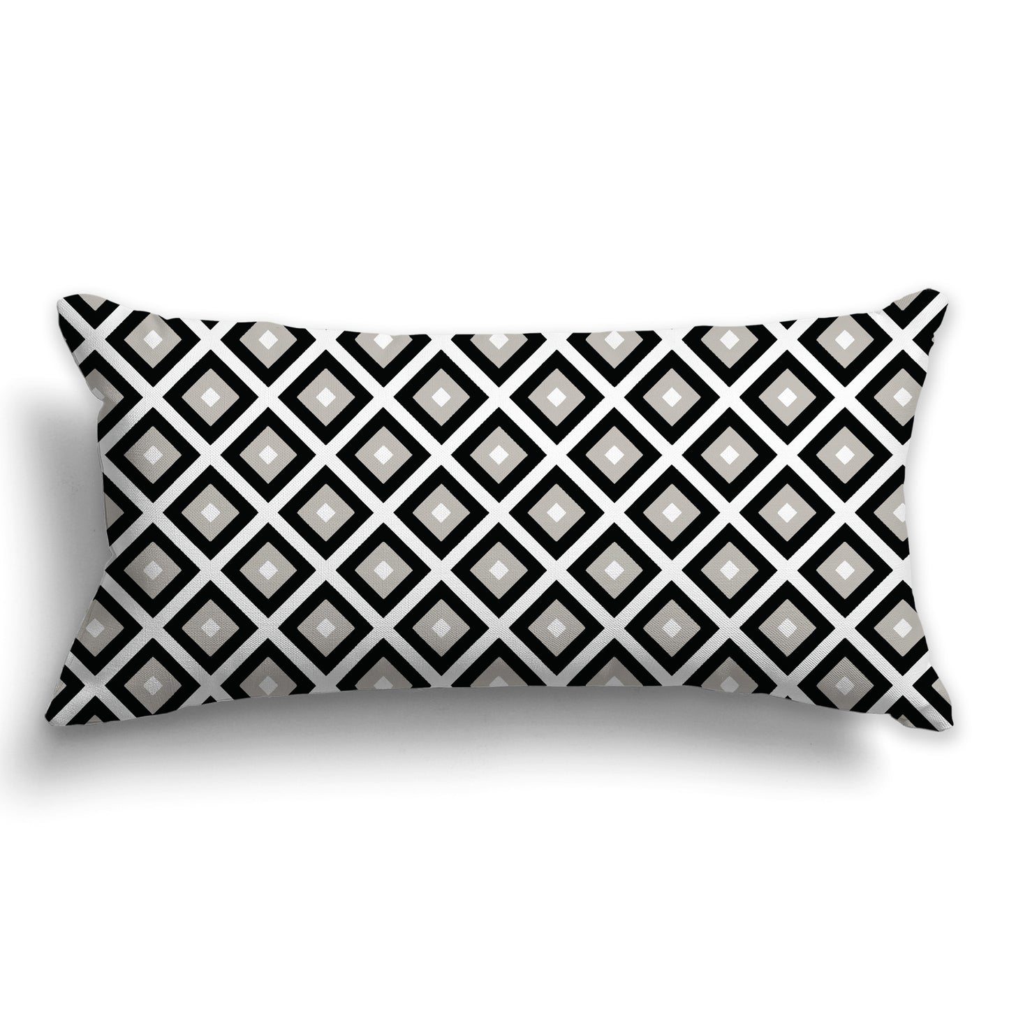 Throw Pillow with Radiating Black, Taupe and White/Beige-white Squares on Both Sides, CAPC-1192-121