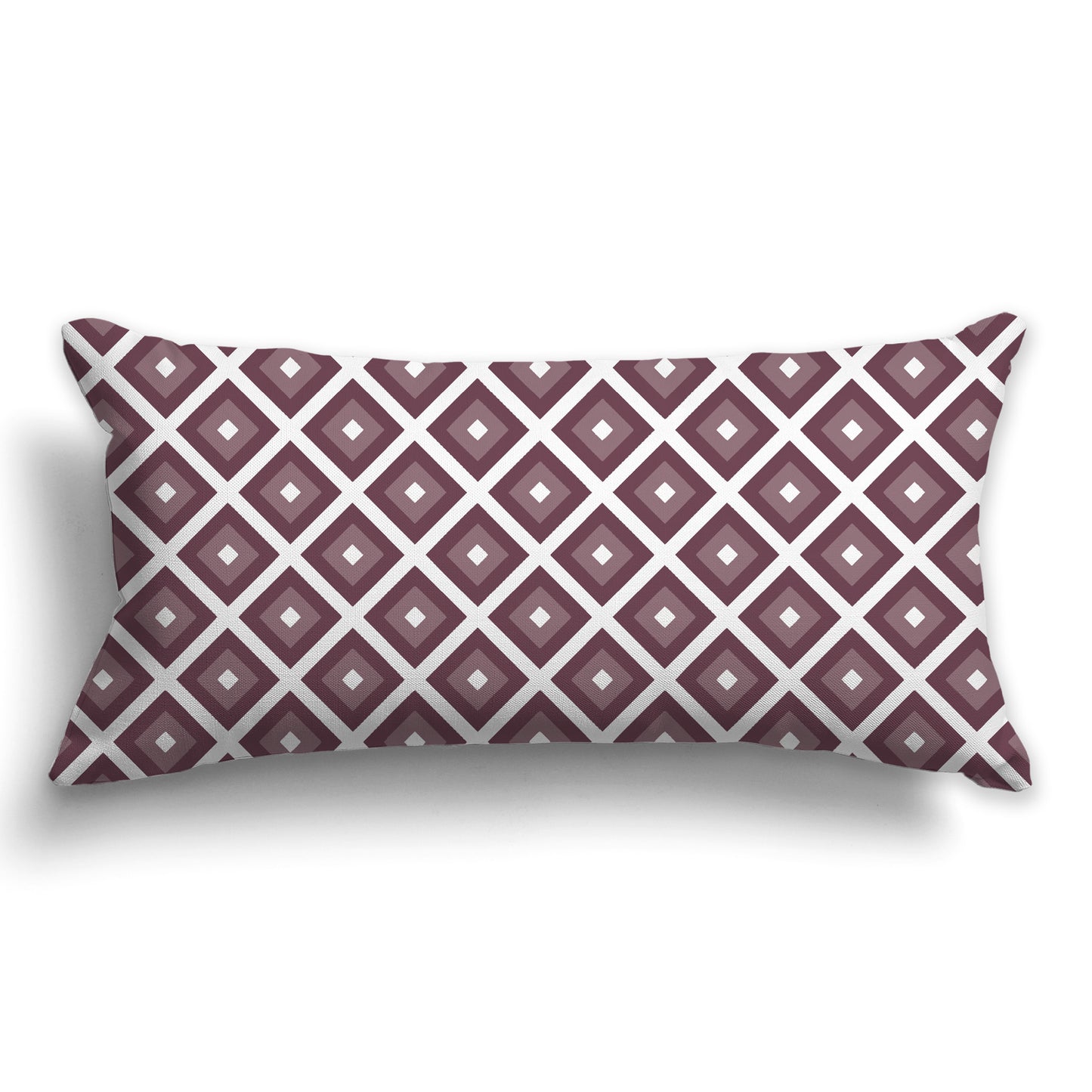 Throw Pillow with Radiating Two-tone Plum and White/Beige-white Squares on Both Sides, CAPC-1211-121