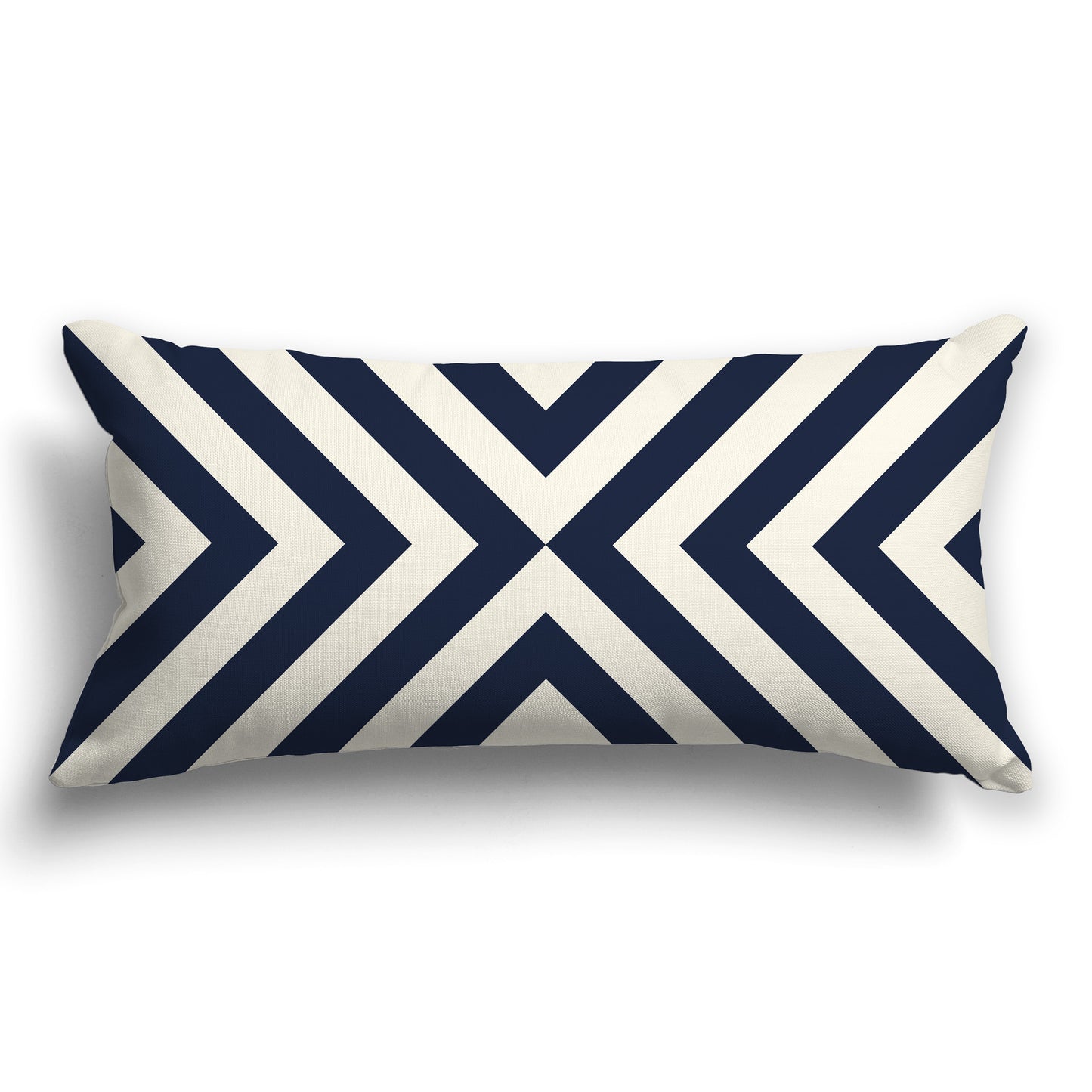 Throw Pillow with Radiating Navy Blue and Cream Diagonal Bars on Both Sides, CAPC-1273-041