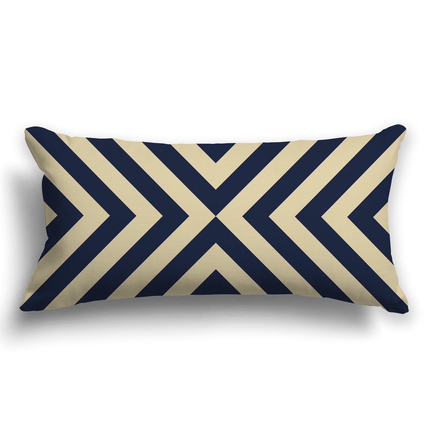 Throw Pillow with Radiating Navy Blue and Tan Diagonal Bars on Both Sides, CAPC-1274-041