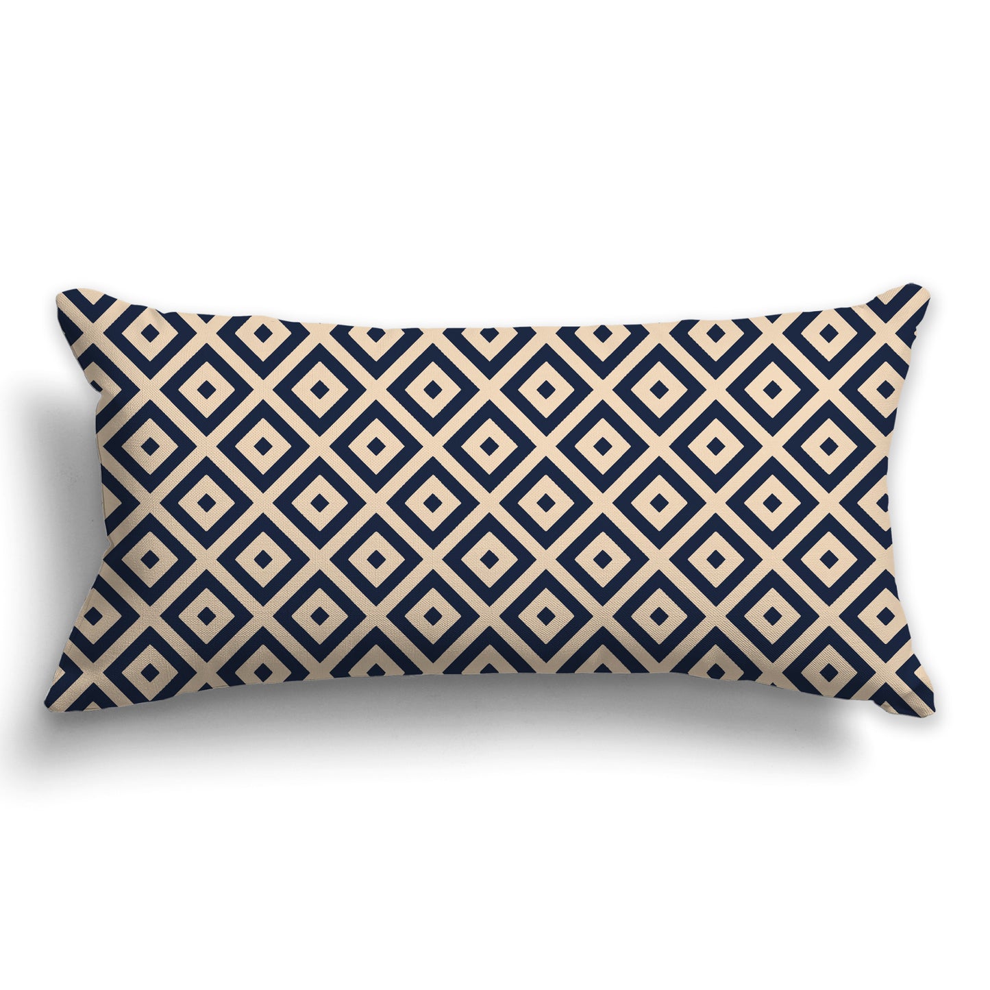 Throw Pillow with Radiating Navy Blue and Beige Squares on Both Sides, CAPC-1275-121