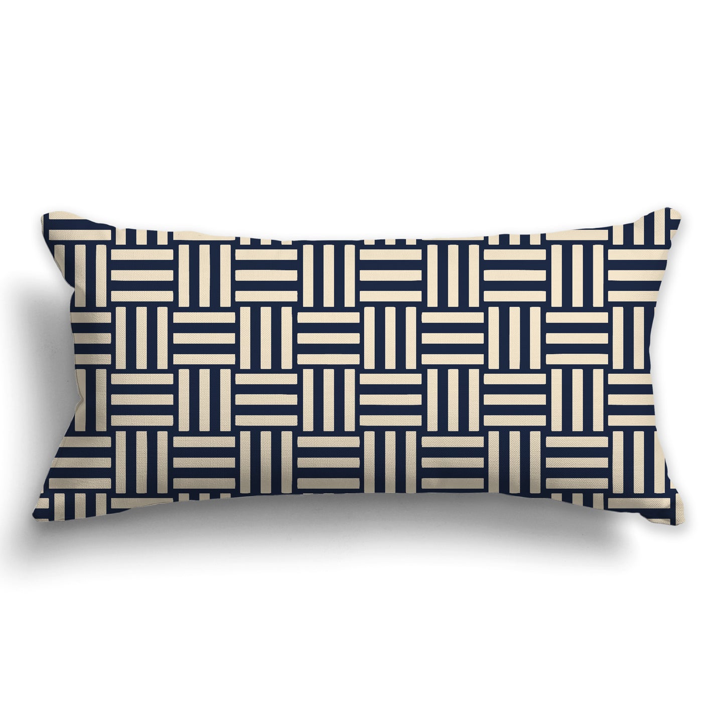 Throw Pillow with Navy Blue and Beige Basket Weave Pattern on Both Sides, CAPC-1275-141