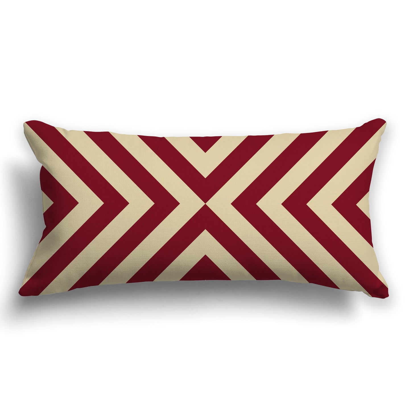 Throw Pillow with Radiating Burgundy Red and Tan Diagonal Bars on Both Sides, CAPC-1284-041