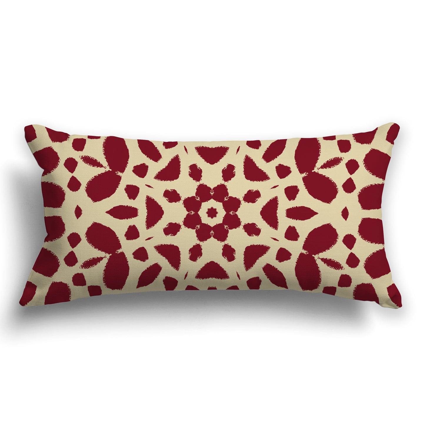 Tan Throw Pillow with Burgundy Red Circular Graphic on Both Sides, CAPC-1284-181