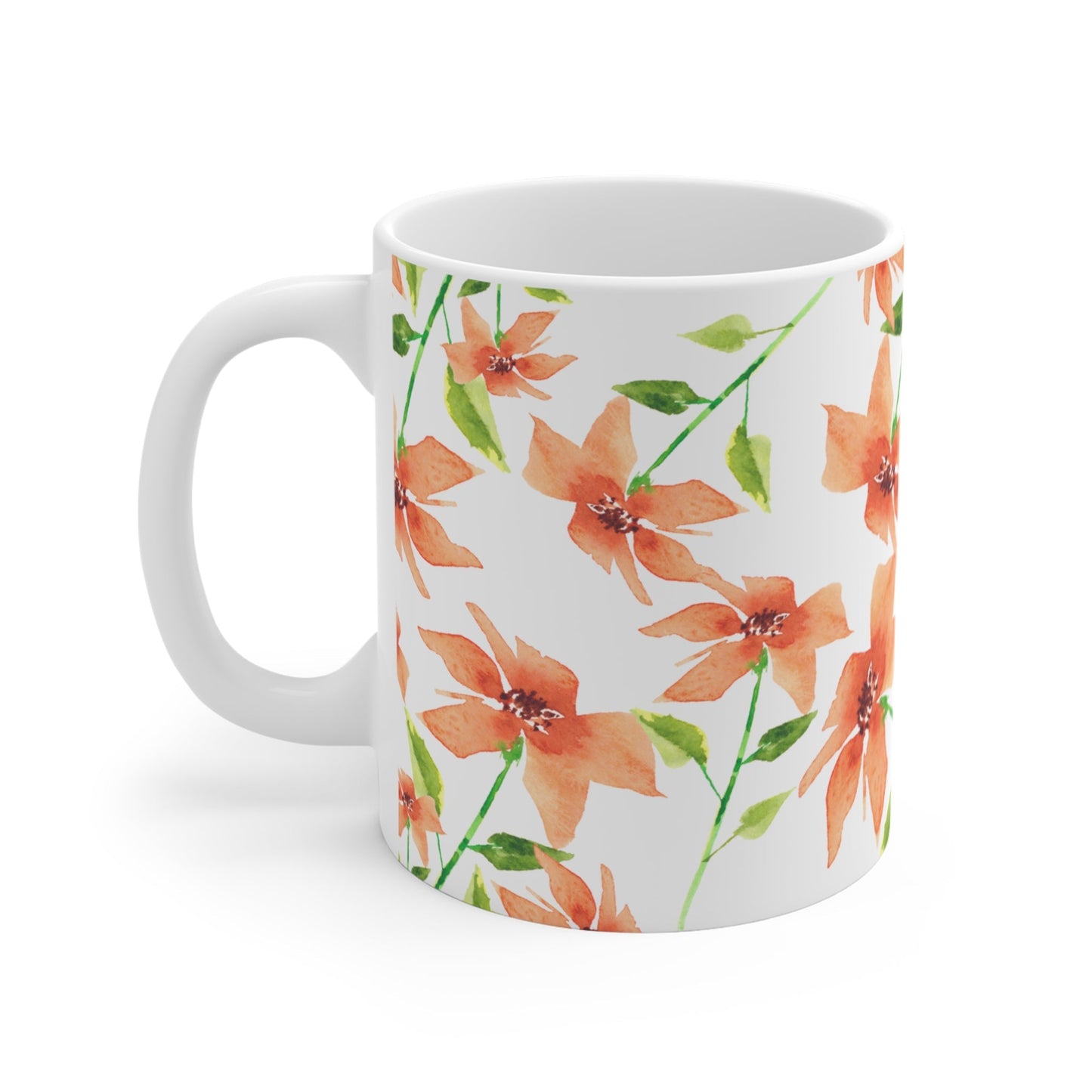 Red Floral Ceramic Mug & Polyester Placemat 8-Pc Bundle (Service for 4) | CABF-CM-1384