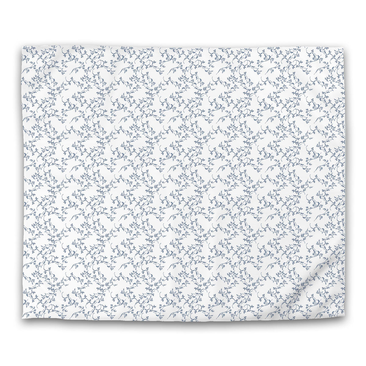 White Cotton Sateen Duvet Cover with Royal Blue Hand-painted Vine Print | King - 269 x 234 cm / 106 x 92 inches