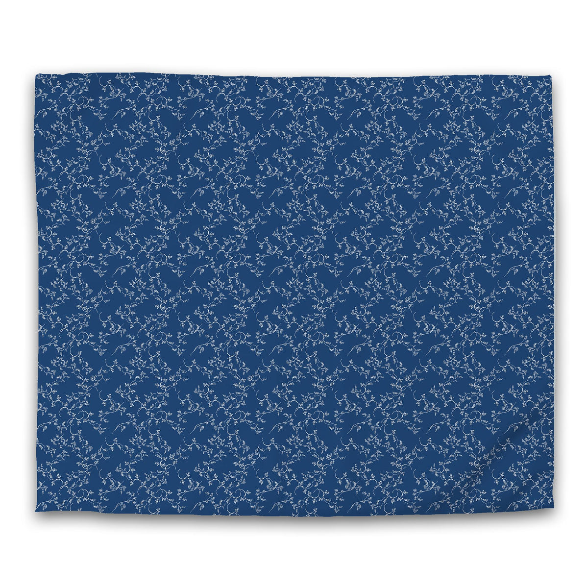 Royal Blue Cotton Sateen Duvet Cover with White Hand-painted Vine Print | King - 269 x 234 cm / 106 x 92 inches