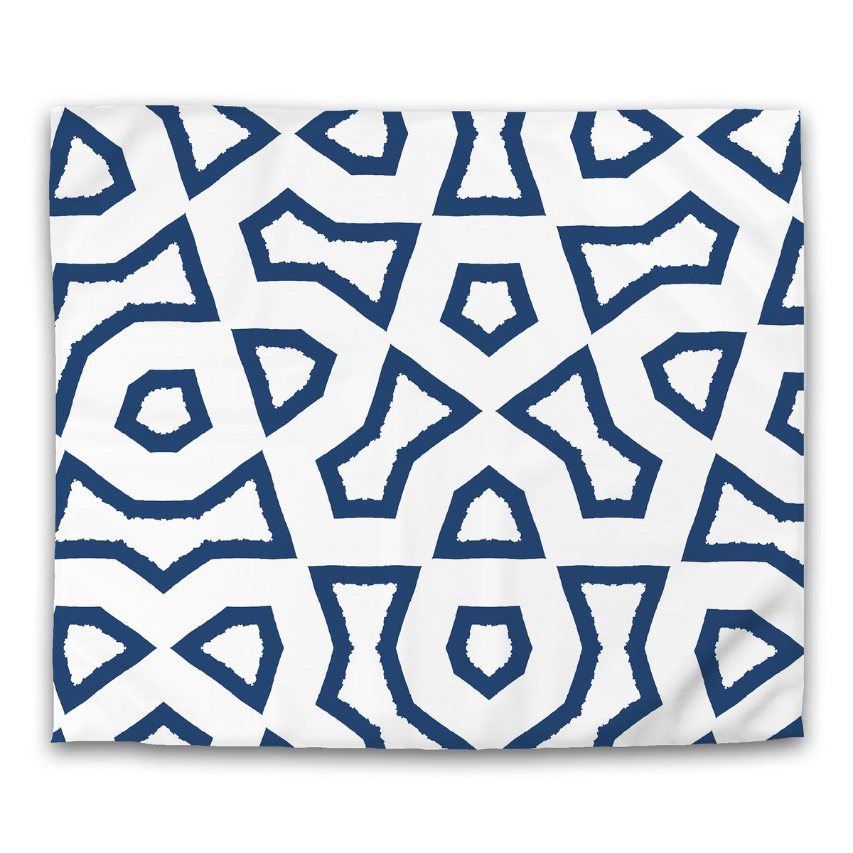 White Cotton Sateen Duvet Cover with Royal Blue Labyrinth Print | King - 269 x 234 cm / 106 x 92 inches