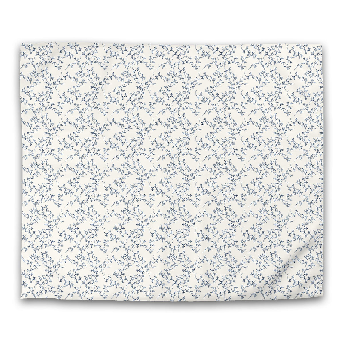 Pale Cream Cotton Sateen Duvet Cover with Royal Blue Hand-painted Vine Print | King - 269 x 234 cm / 106 x 92 inches