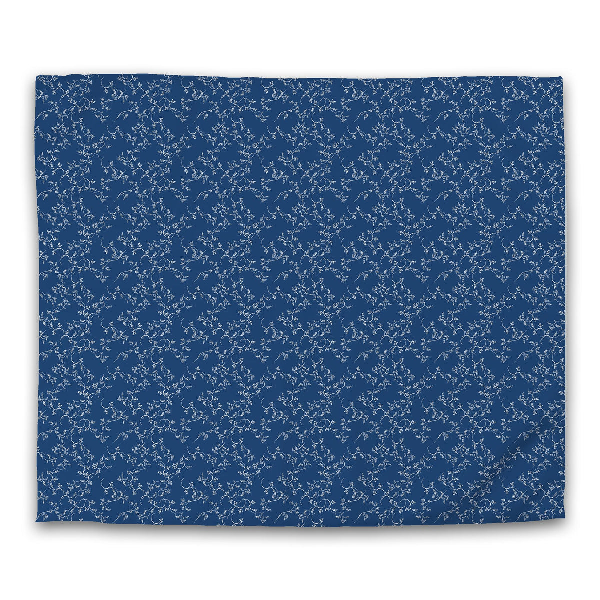 Royal Blue Cotton Sateen Duvet Cover with Pale Cream Hand-painted Vine Print | King - 269 x 234 cm / 106 x 92 inches