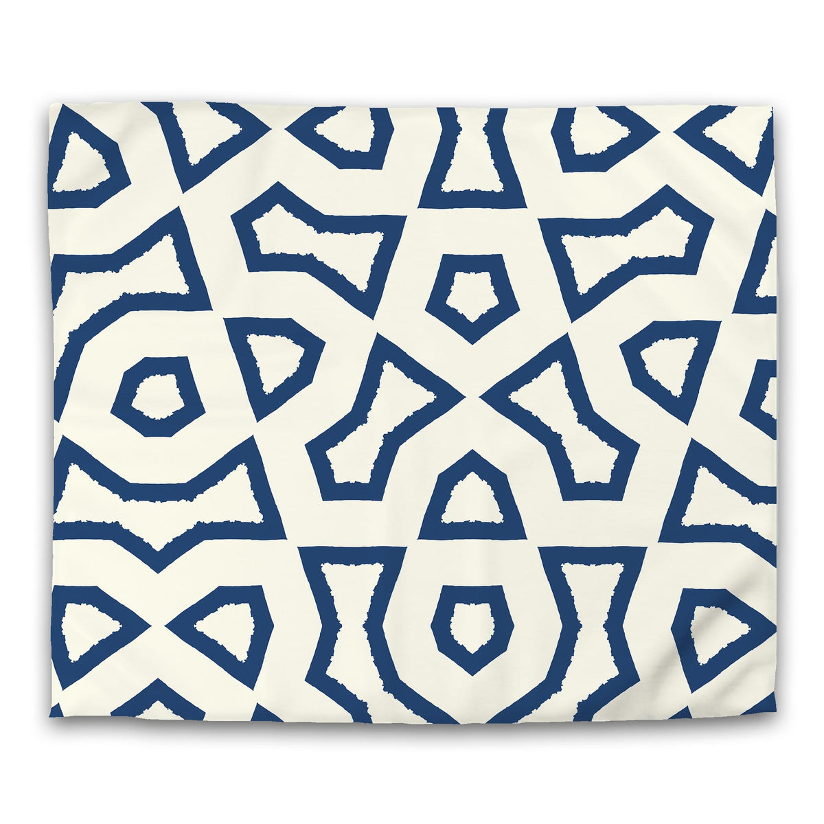 Pale Cream Cotton Sateen Duvet Cover with Royal Blue Labyrinth Print | King - 269 x 234 cm / 106 x 92 inches