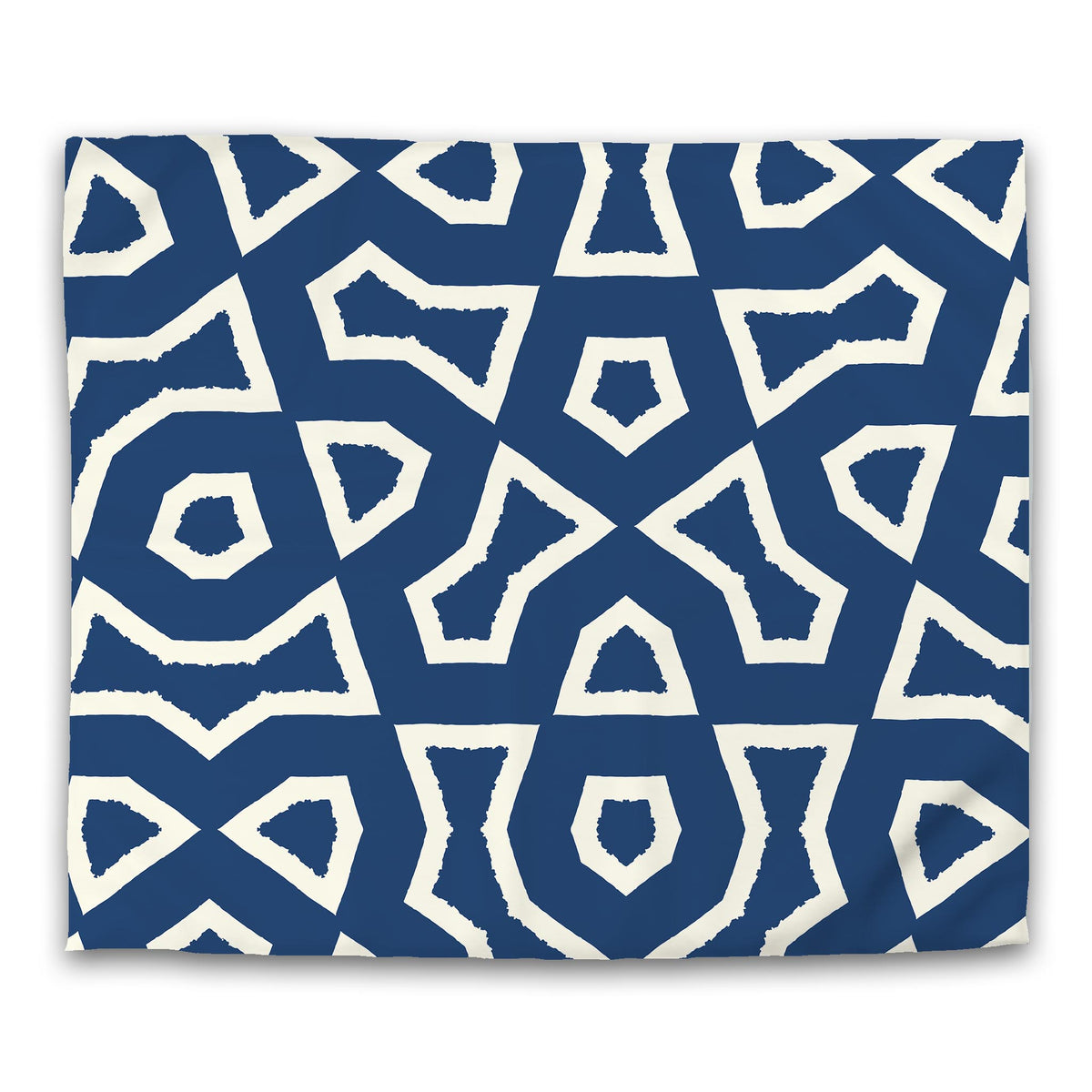Royal Blue Cotton Sateen Duvet Cover with Pale Cream Labyrinth Print | King - 269 x 234 cm / 106 x 92 inches