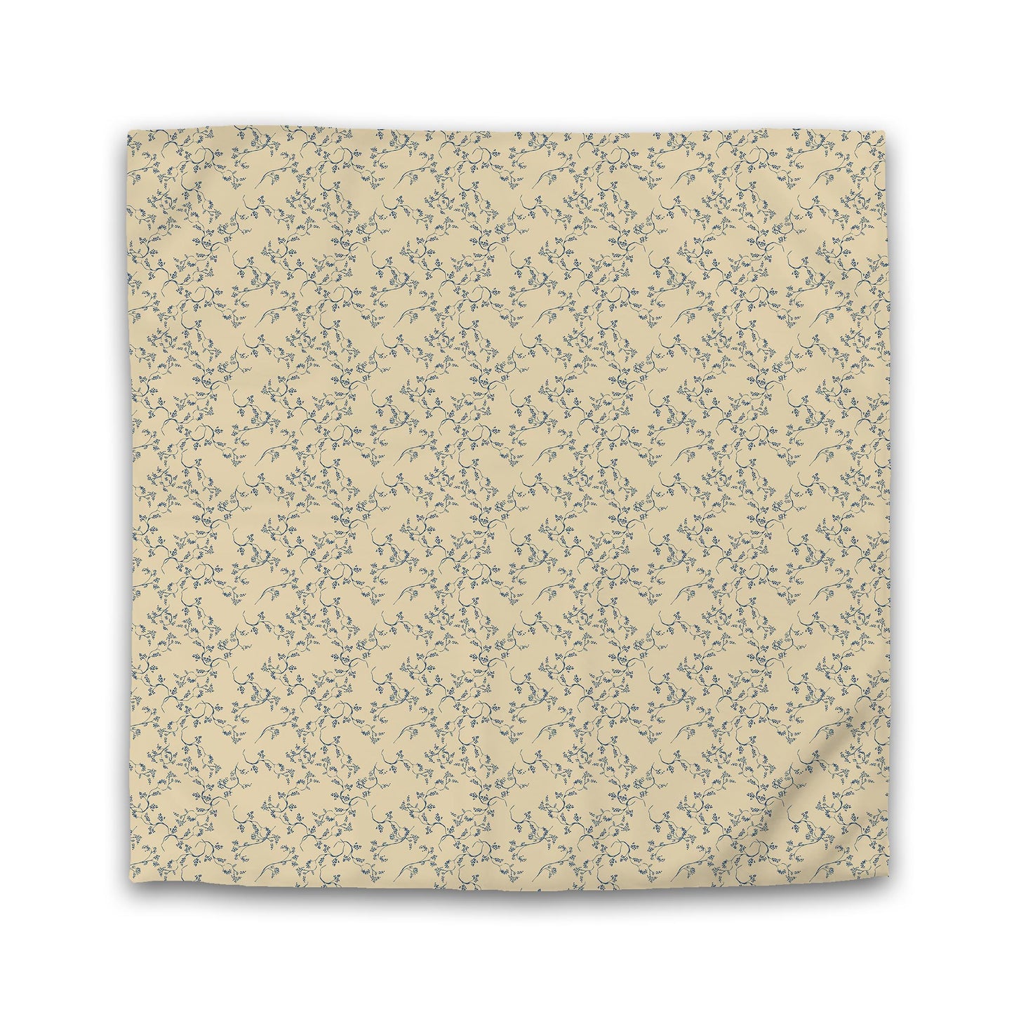Tan Cotton Sateen Duvet Cover, Royal Blue Hand-painted Vine Print | CSDU-1294-181