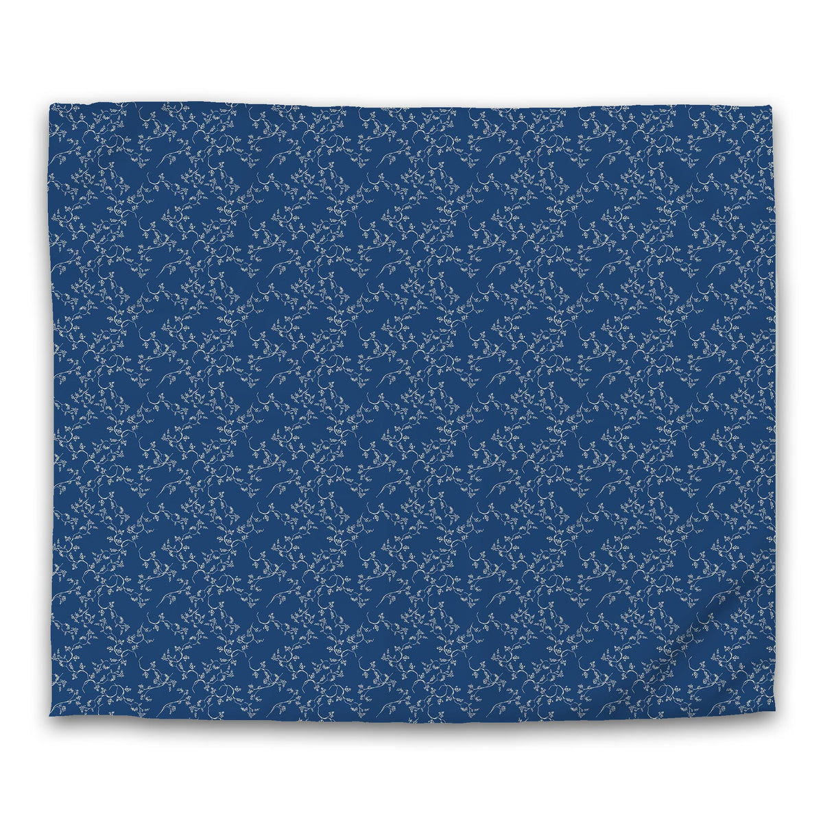 Royal Blue Cotton Sateen Duvet Cover with Beige Hand-painted Vine Print | King - 269 x 234 cm / 106 x 92 inches