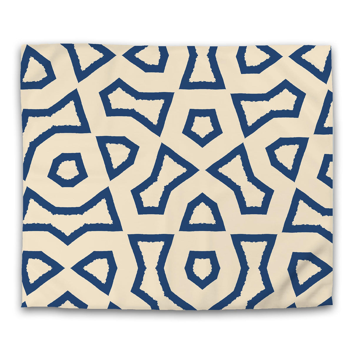 Beige Cotton Sateen Duvet Cover with Royal Blue Labyrinth Print | King - 269 x 234 cm / 106 x 92 inches