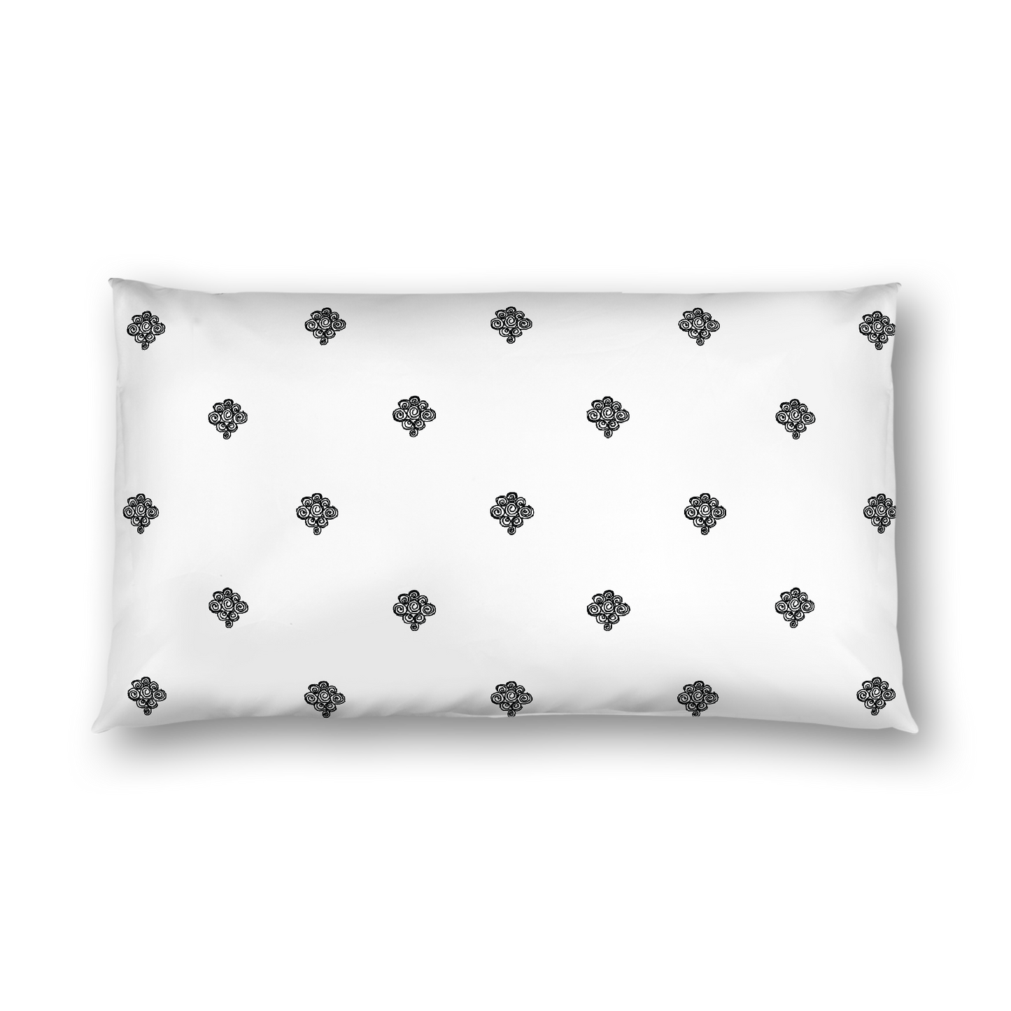 Off-White Cotton Sateen Pillow Sham, Black Hand-painted Swizzle Motif Print, White Reverse Side, King - 20 x 36 inches