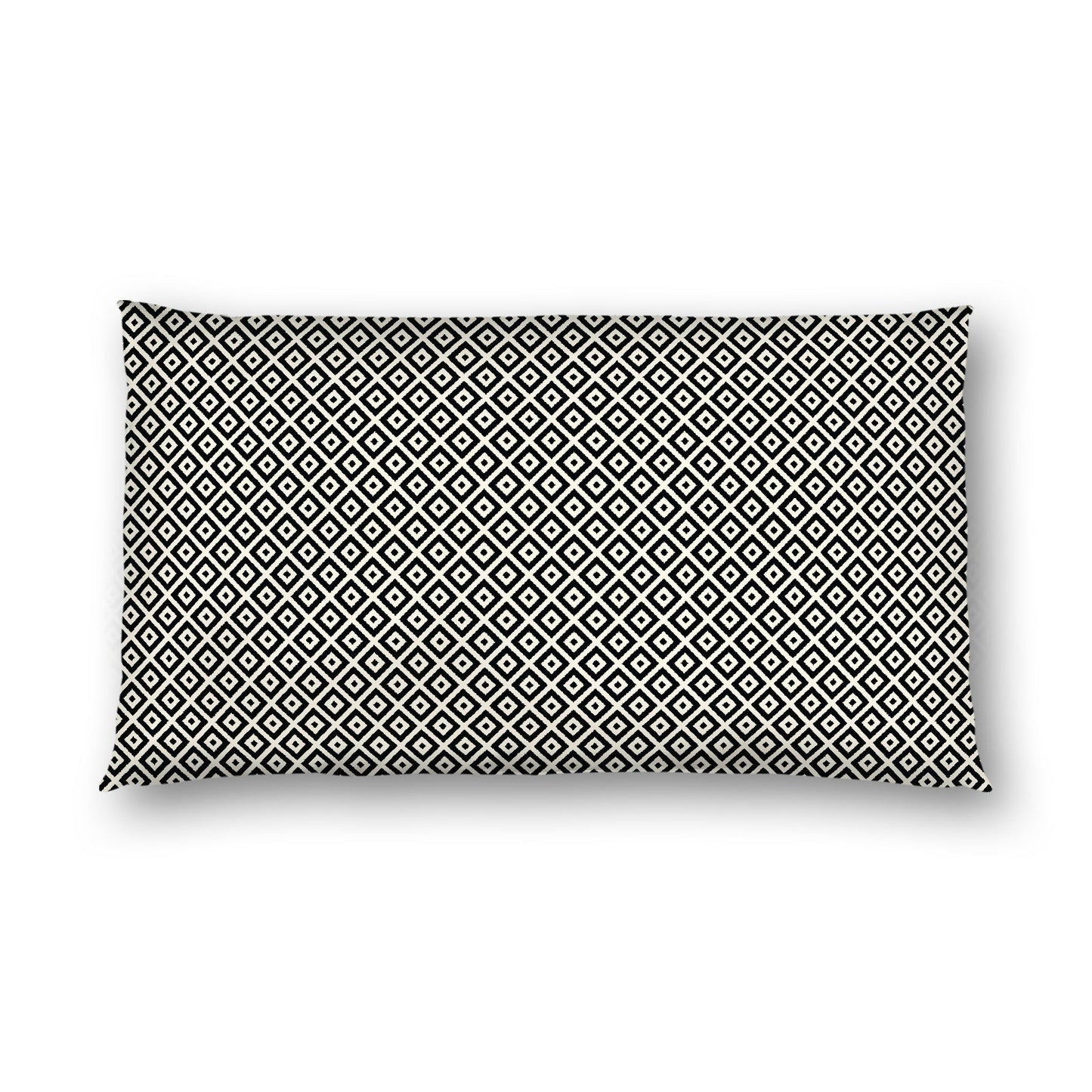 Pale Cream Cotton Sateen Pillow Sham, Black Repeating Square Motif Print, White Revese Side, King - 20 x 36 inches