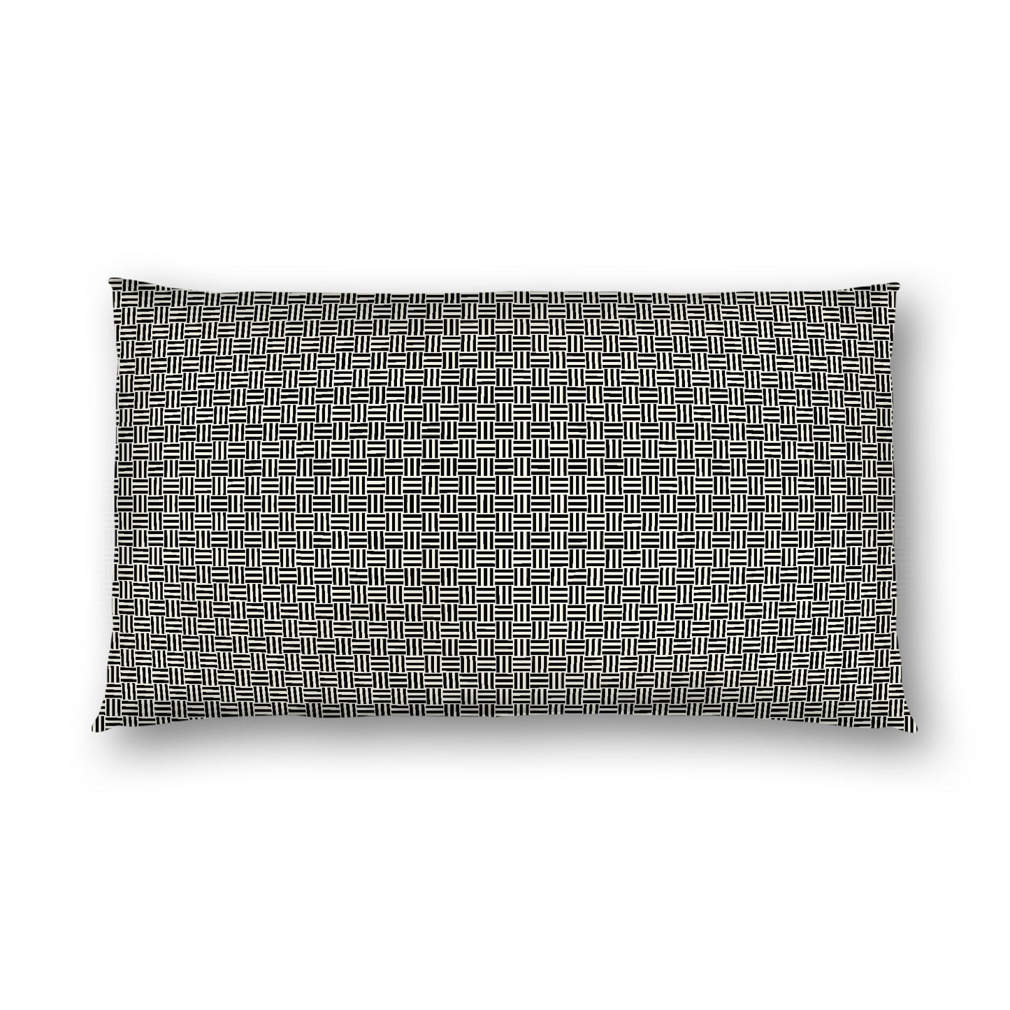 Pale Cream Cotton Sateen Pillow Sham, Black Double Weave Motif Print, White Reverse Side, King - 20 x 36 inches