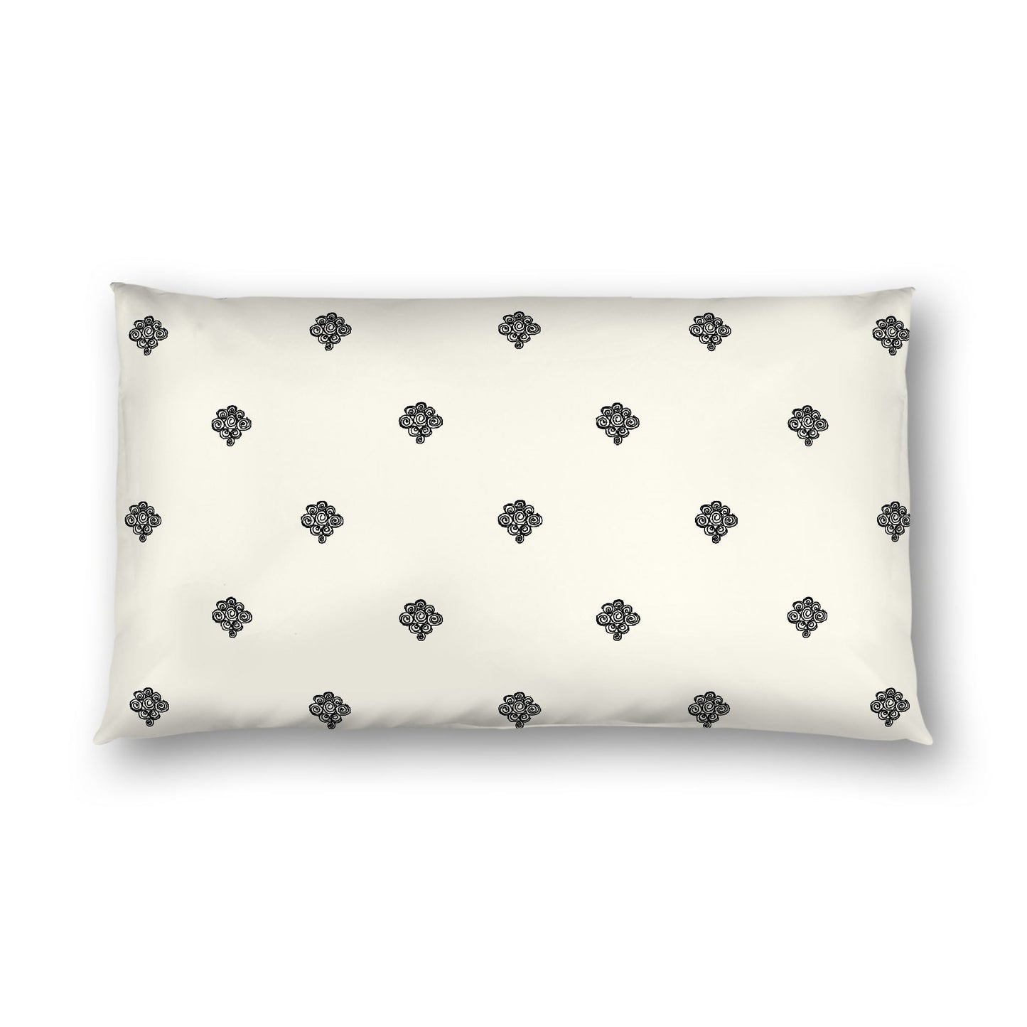 Pale Cream Cotton Sateen Pillow Sham, Black Hand-painted Swizzle Motif Print, White Reverse Side, King - 20 x 36 inches