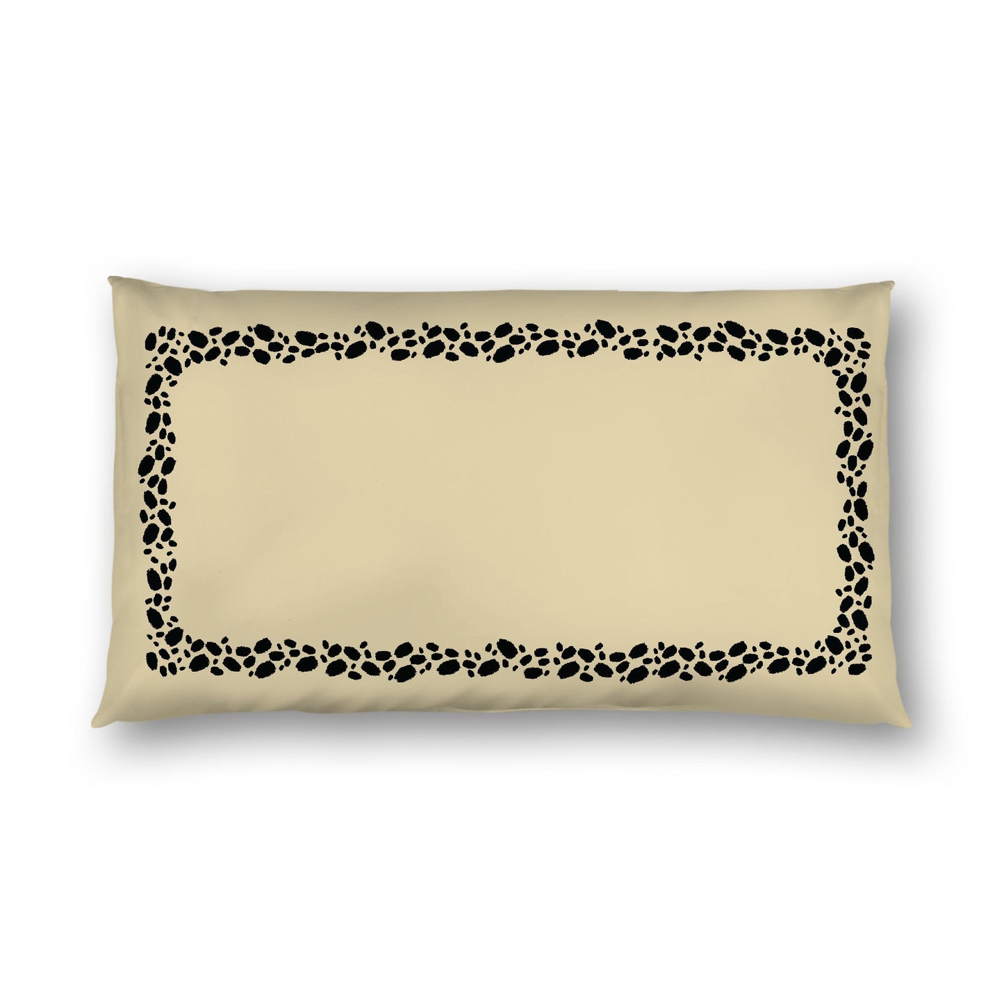 Desert Sand Cotton Sateen Pillow Sham, Black Hand-painted Dab Motif Print, Classic Border, White Reverse Side, King - 20 x 36 inches