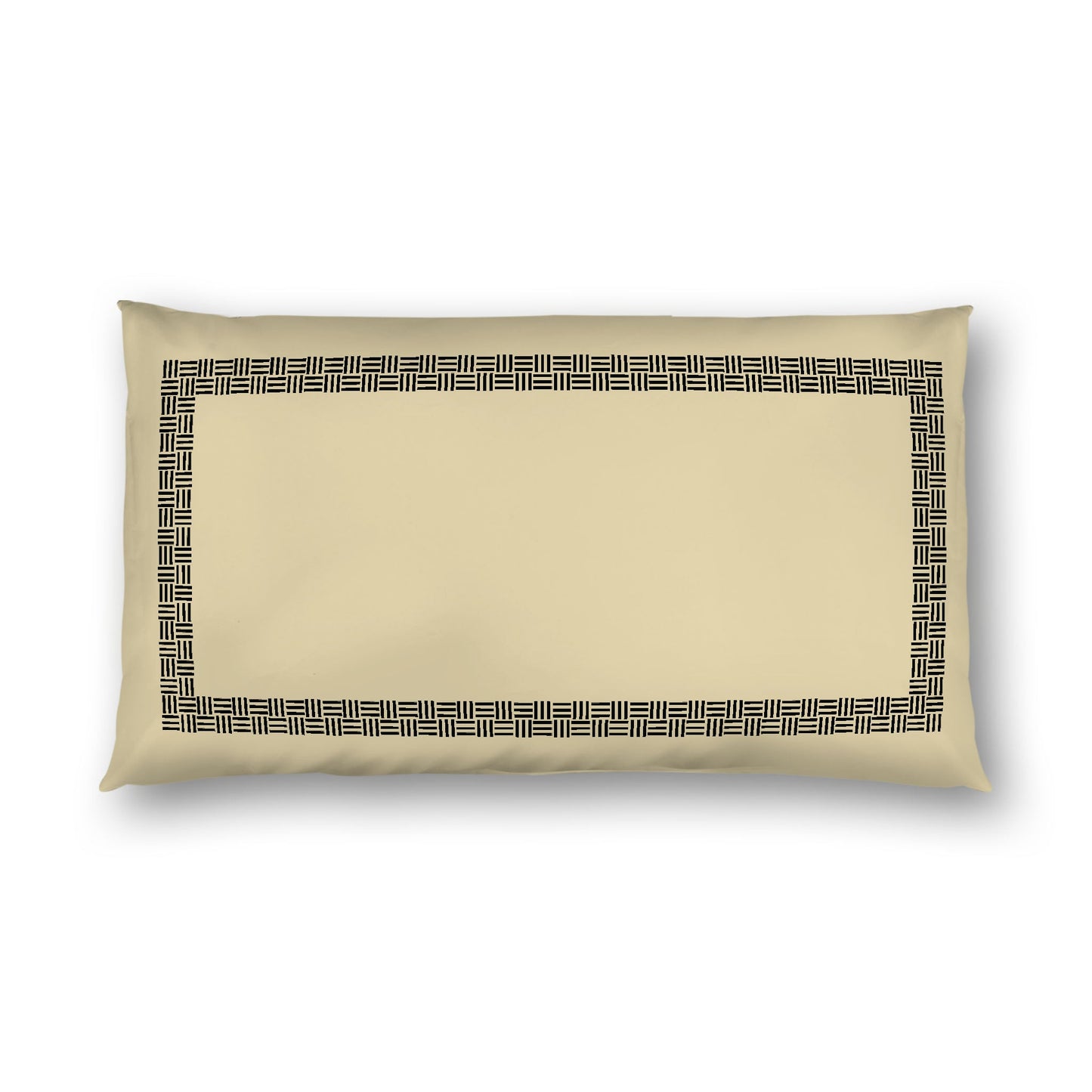Desert Sand Cotton Sateen Pillow Sham, Black Double Weave Motif Print, Classic Border, White Reverse Side, King - 20 x 36 inches