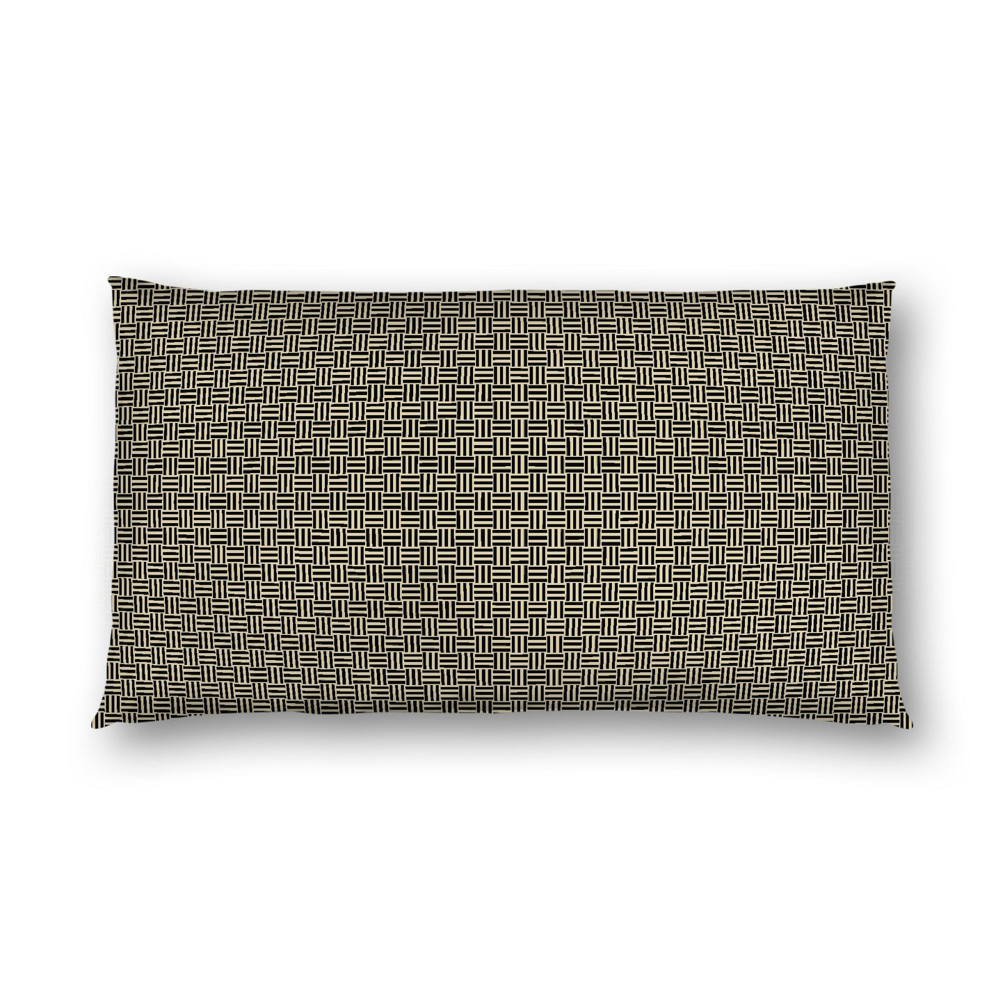 Desert Sand Cotton Sateen Pillow Sham, Black Double Weave Motif Print, White Reverse Side, King - 20 x 36 inches