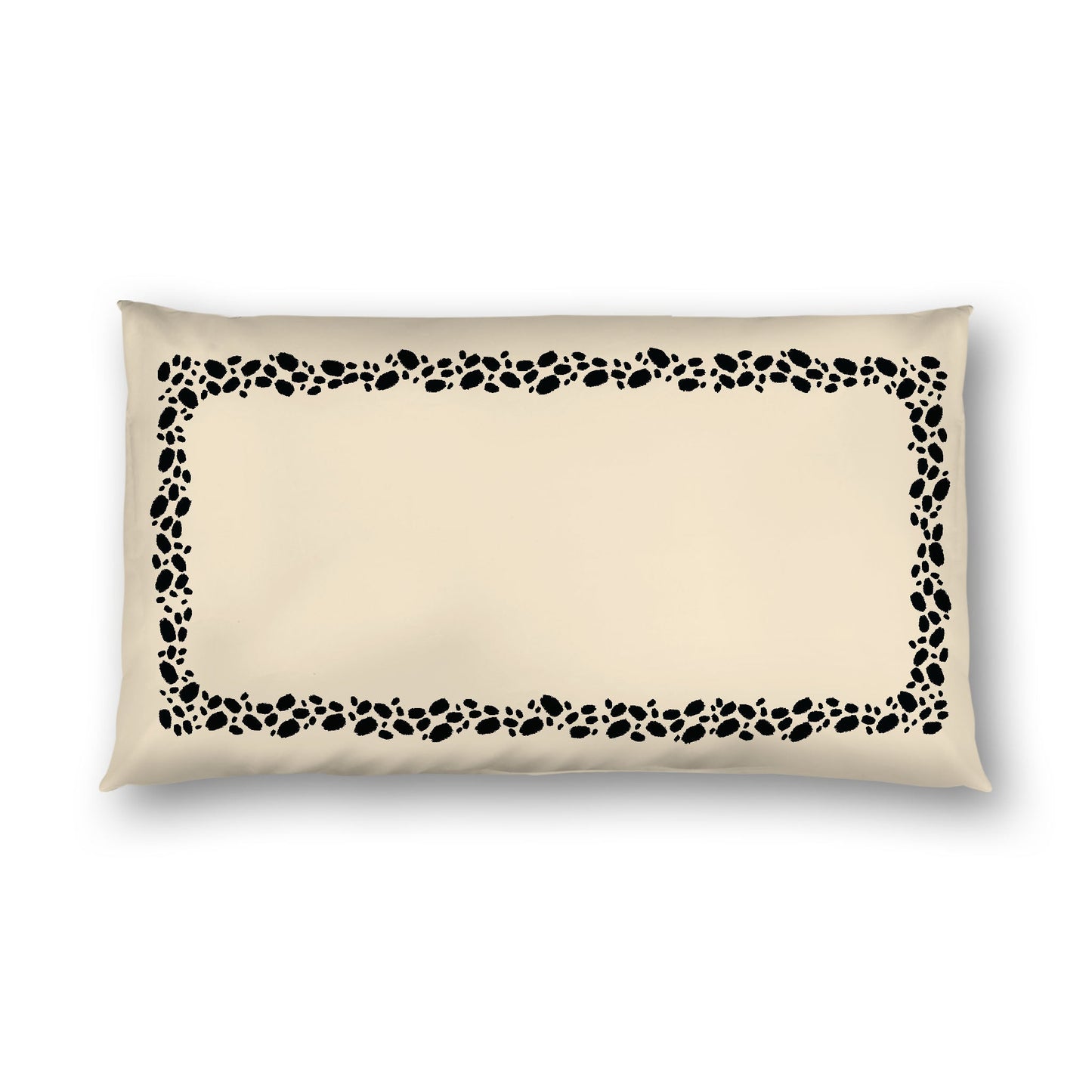 Beige Cotton Sateen Pillow Sham, Black Hand-painted Dab Motif Print, Classic Border, White Reverse Side, King - 20 x 36 inches