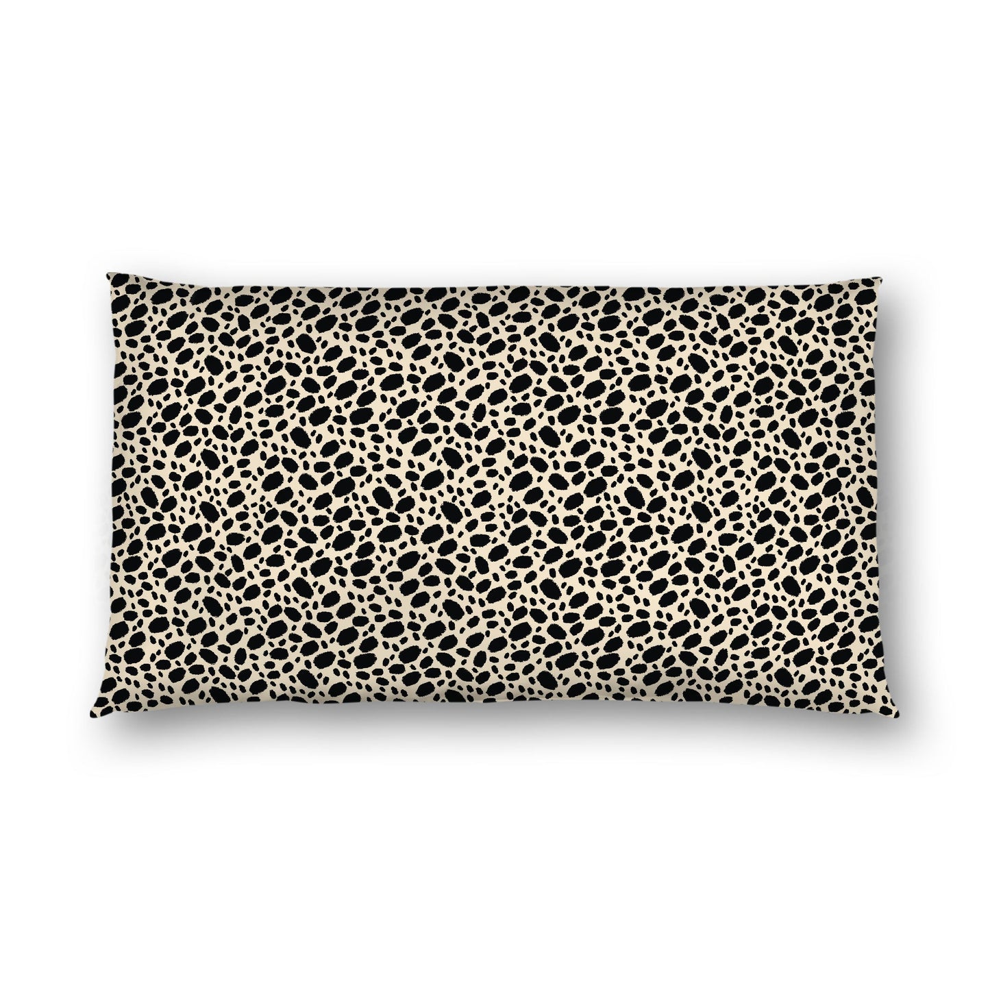 Beige Cotton Sateen Pillow Sham, Black Hand-painted Dab Motif Print, White Revese Side, King - 20 x 36 inches