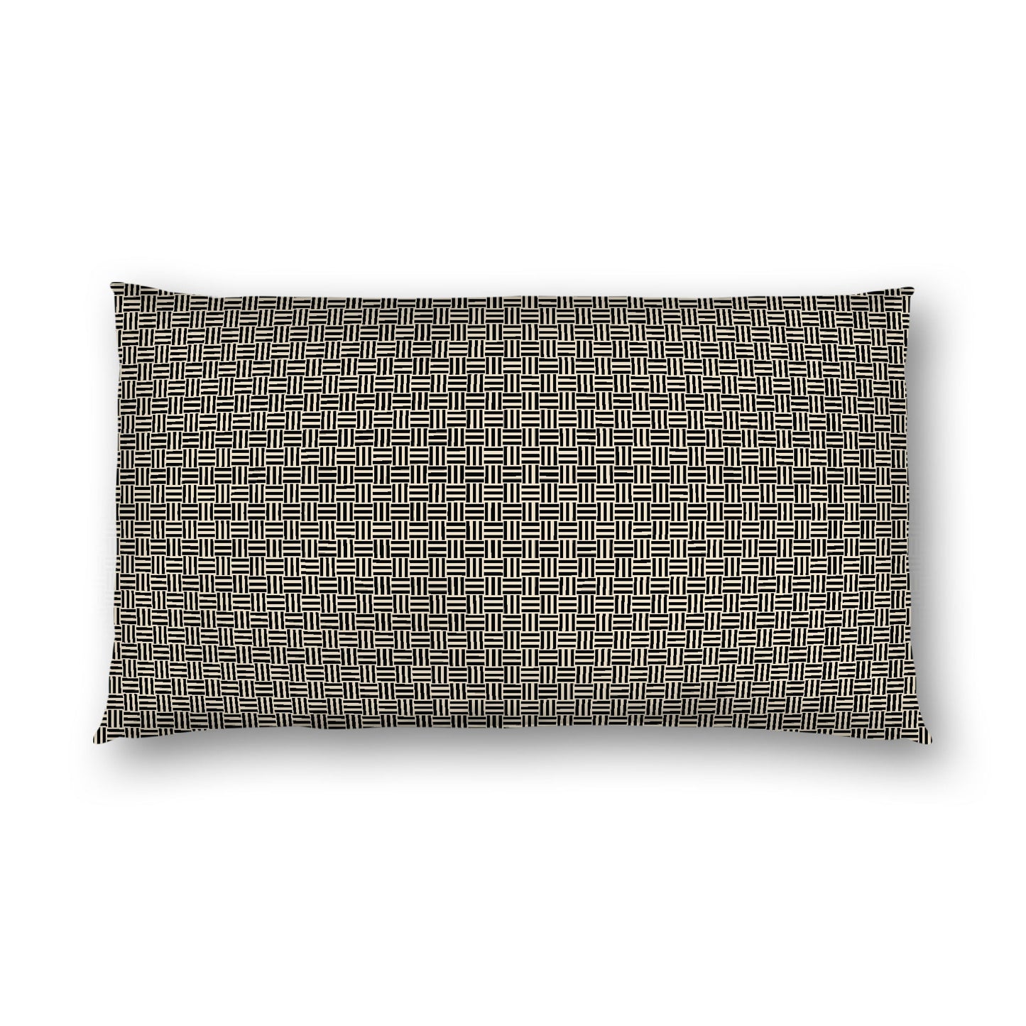 Beige Cotton Sateen Pillow Sham, Black Double Weave Motif Print, White Reverse Side, King - 20 x 36 inches