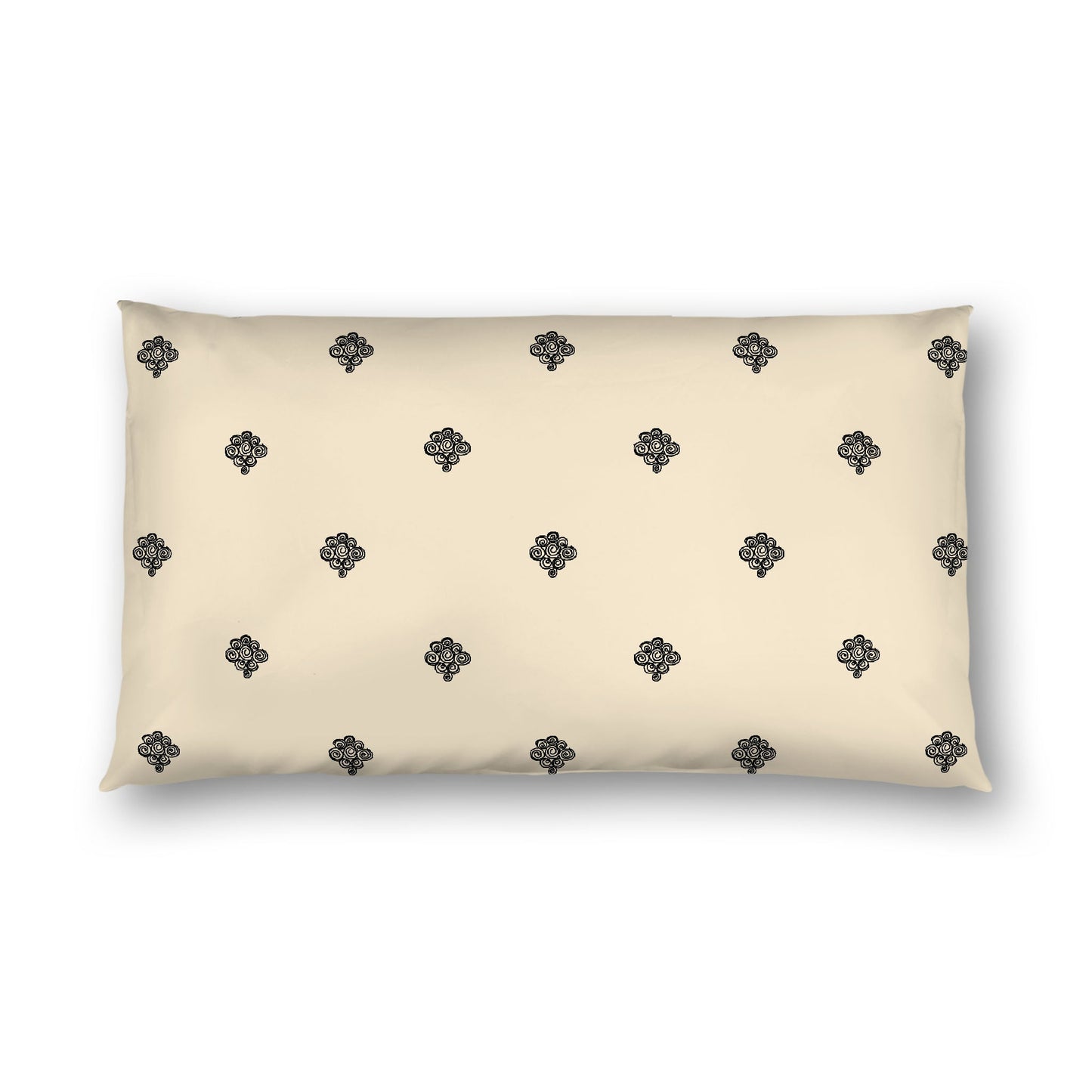 Beige Cotton Sateen Pillow Sham, Black Hand-painted Swizzle Motif Print, White Reverse Side, King - 20 x 36 inches