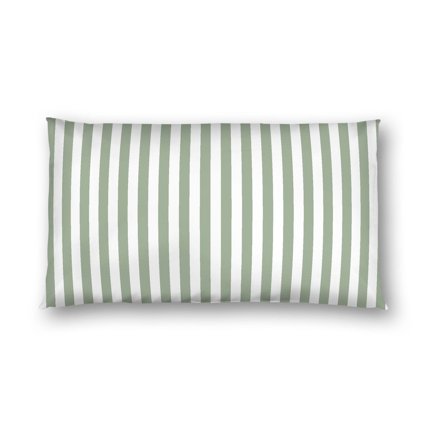 Off-white Cotton Sateen Sham, Green Bars on Front, White Reverse Side, King - 20 x 36 inches