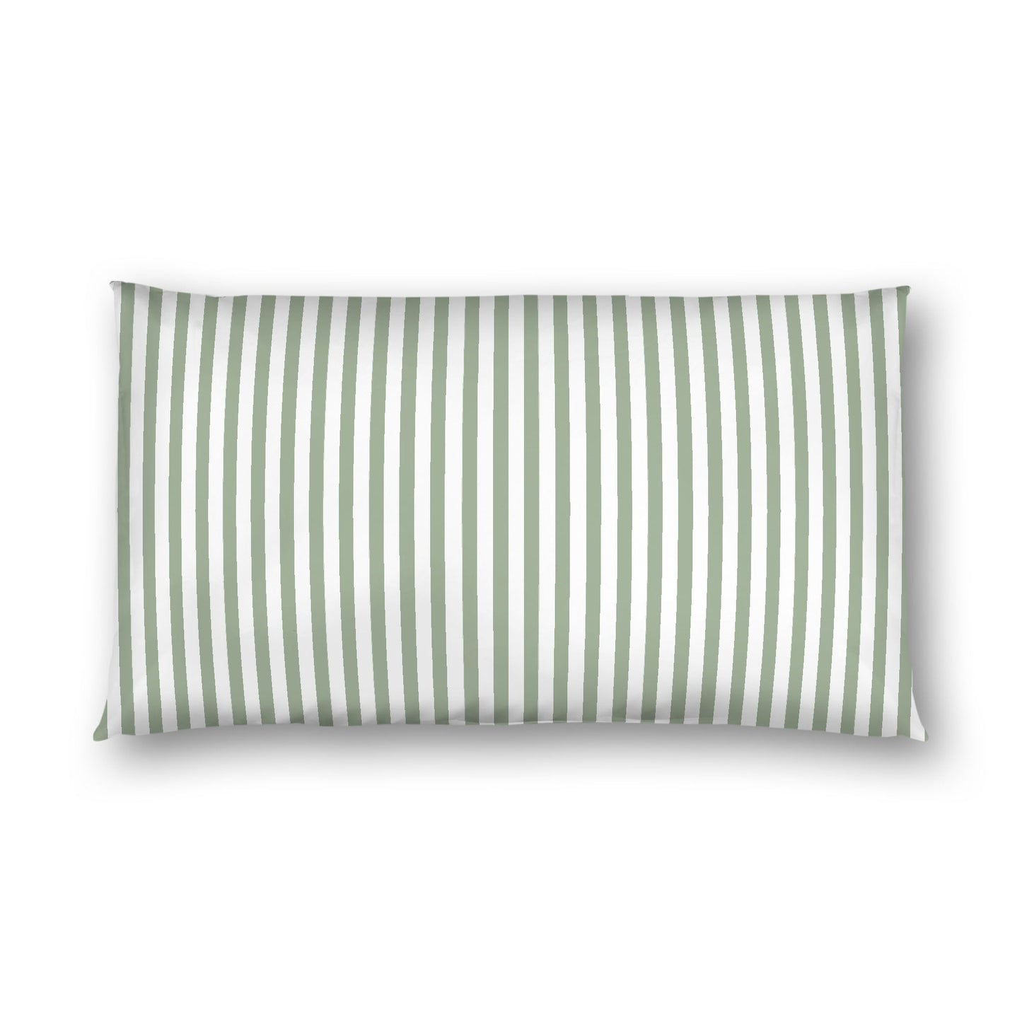 Off-white Cotton Sateen Sham, Thin Green Bars on Front, White Reverse Side, King - 20 x 36 inches