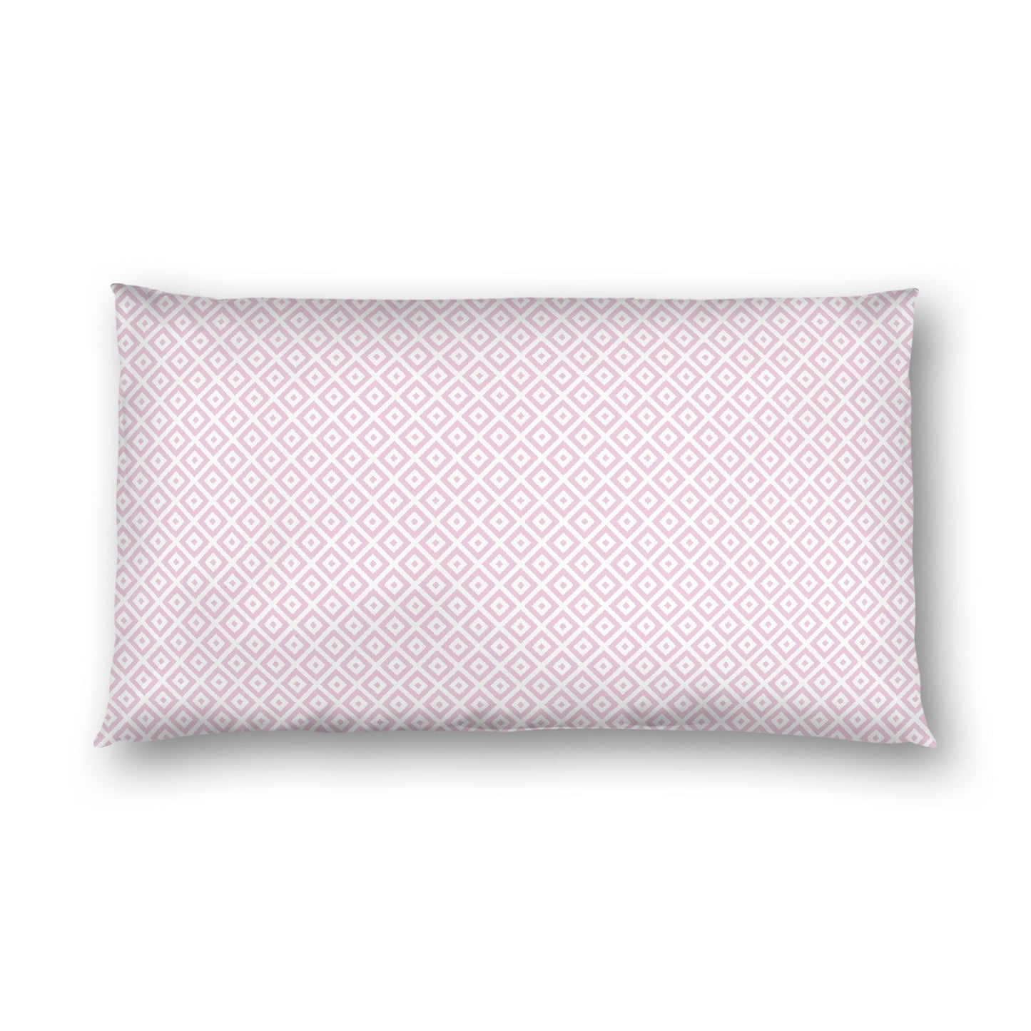 Off-white Cotton Sateen Pillow Sham, Pink Repeating Square Motif Print, Off-white Revese Side, King - 20 x 36 inches