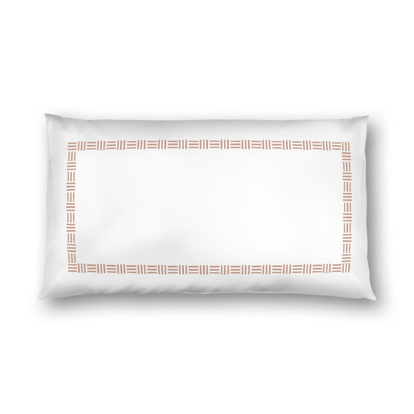 Off-white Cotton Sateen Pillow Sham, Salmon Single Weave Motif Print, Classic Border, White Reverse Side, King - 20 x 36 inches
