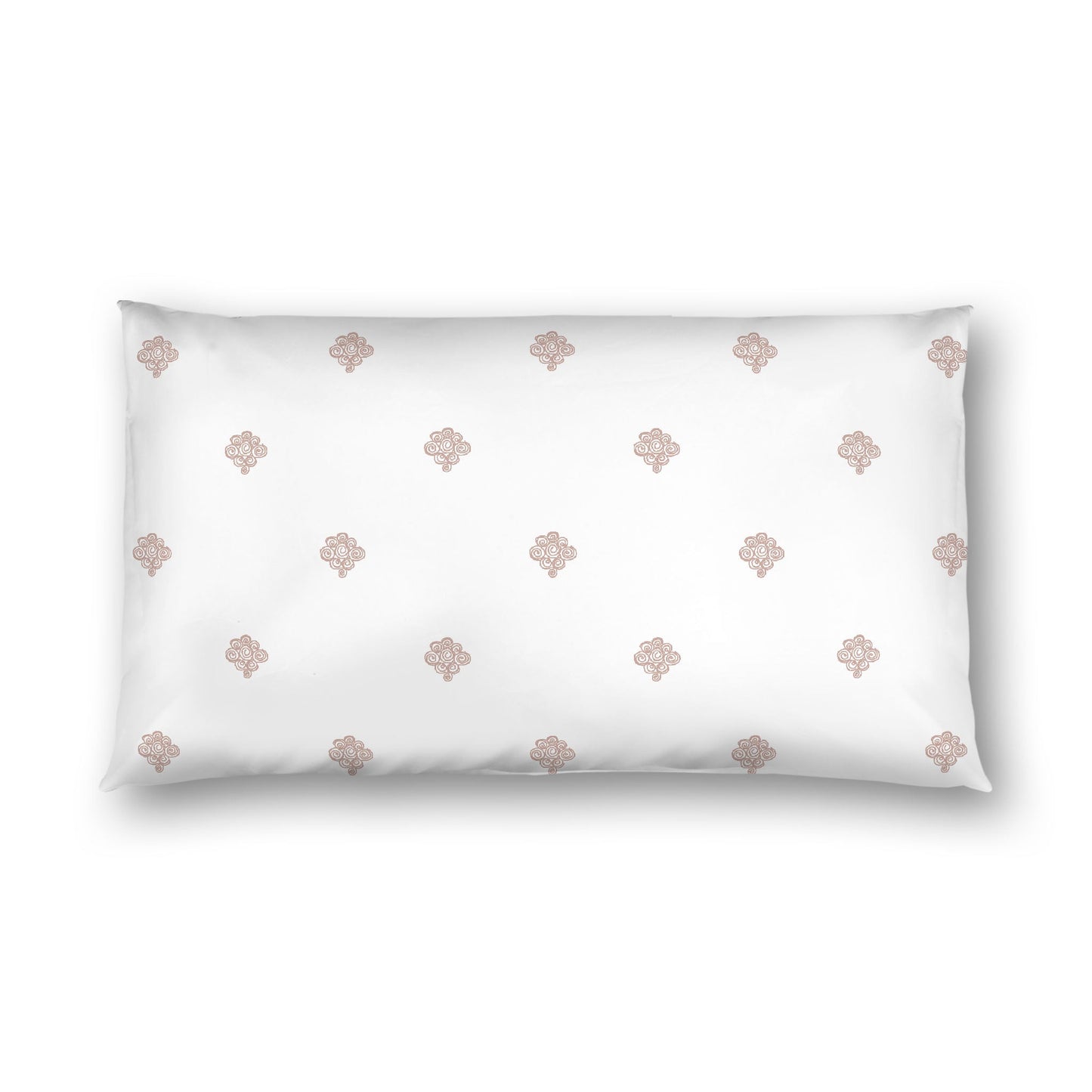 Off-white Cotton Sateen Pillow Sham, Salmon Hand-painted Swizzle Motif Print, White Reverse Side, King - 20 x 36 inches