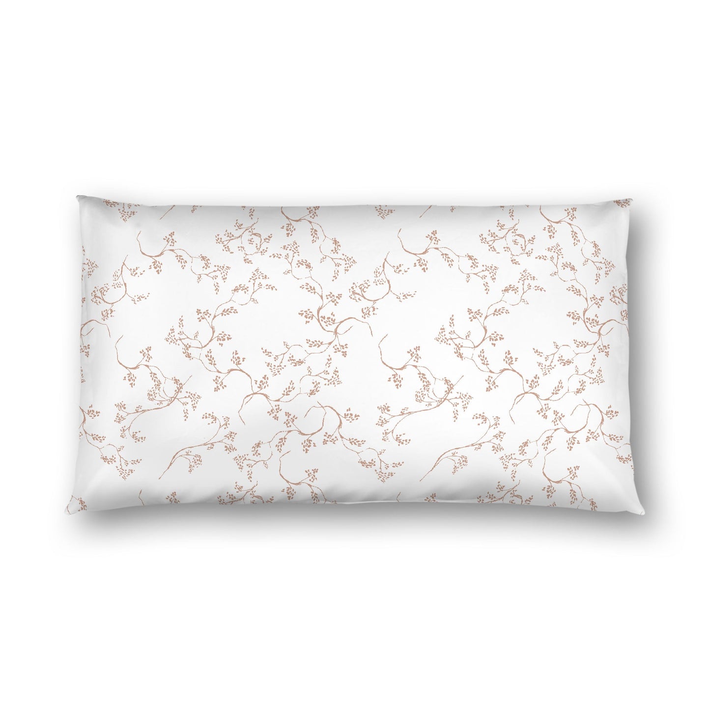 Off-white Cotton Sateen Pillow Sham, Salmon Hand-painted Vine Print, White Reverse Side, King - 20 x 36 inches