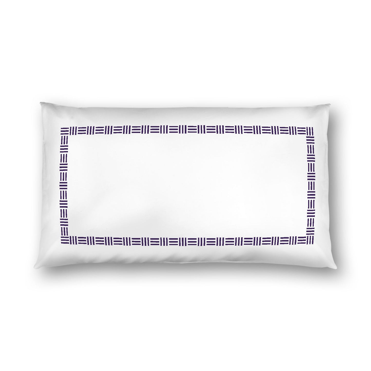 Off-white Cotton Sateen Pillow Sham, Purple Single Weave Motif Print, Classic Border, White Reverse Side, King - 20 x 36 inches