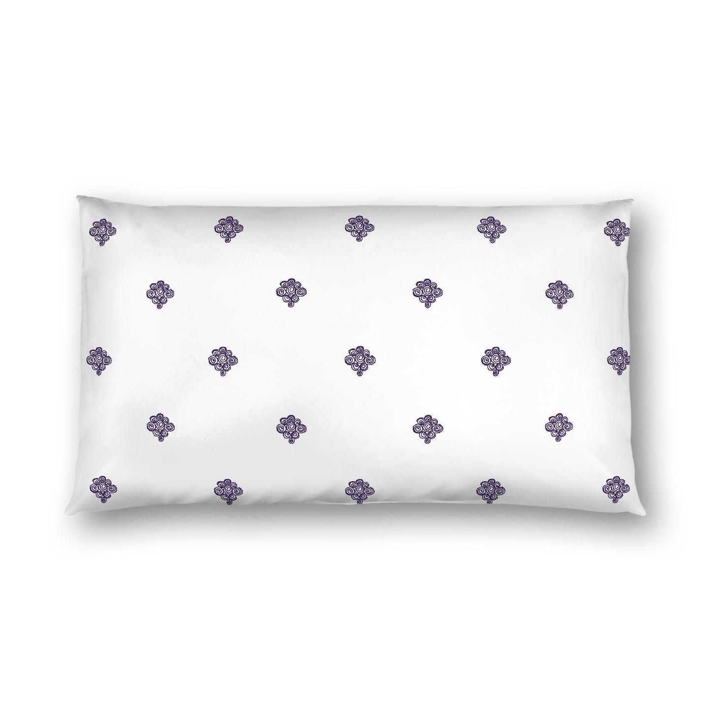 Off-white Cotton Sateen Pillow Sham, Purple Hand-painted Swizzle Motif Print, White Reverse Side, King - 20 x 36 inches