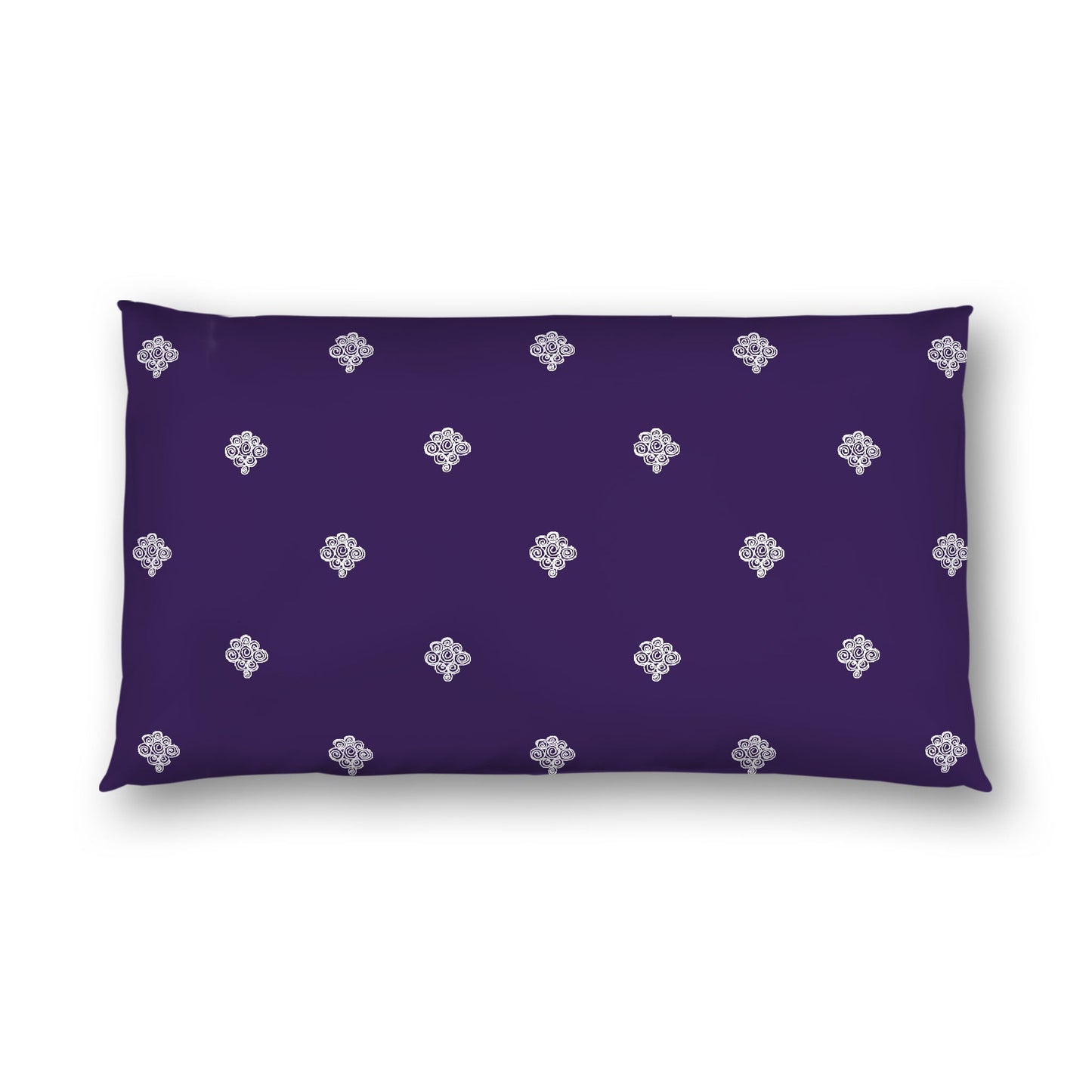 Purple Cotton Sateen Pillow Sham, Off-white Hand-painted Swizzle Motif Print, White Reverse Side, King - 20 x 36 inches