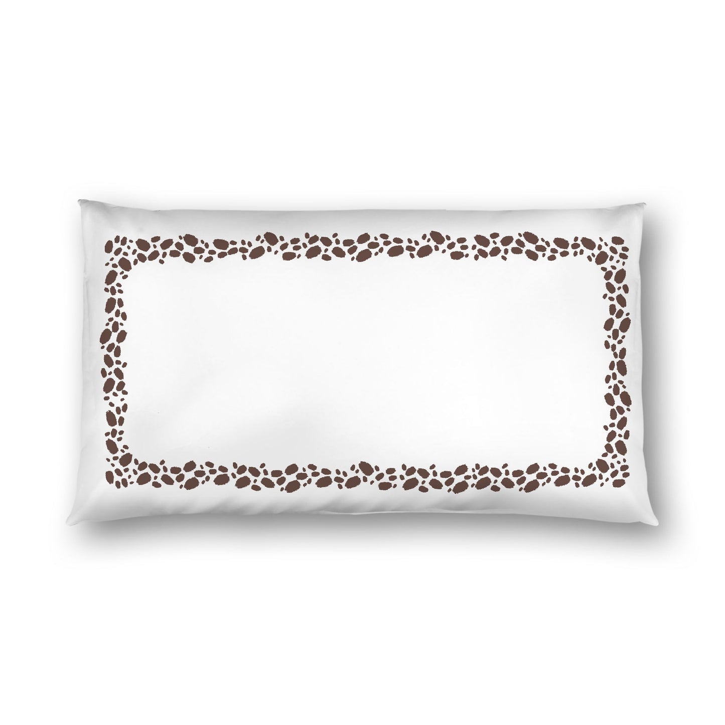 Off-white Cotton Sateen Pillow Sham, Brown Hand-painted Dab Motif Print, Classic Border, White Reverse Side, King - 20 x 36 inches