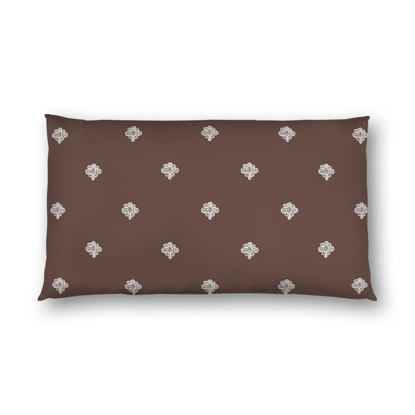 Brown Cotton Sateen Pillow Sham, Off-white Hand-painted Swizzle Motif Print, White Reverse Side, King - 20 x 36 inches