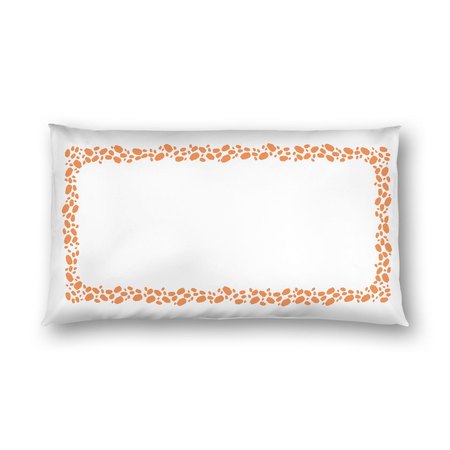 Off-white Cotton Sateen Pillow Sham, Orange Hand-painted Dab Motif Print, Classic Border, White Reverse Side, King - 20 x 36 inches