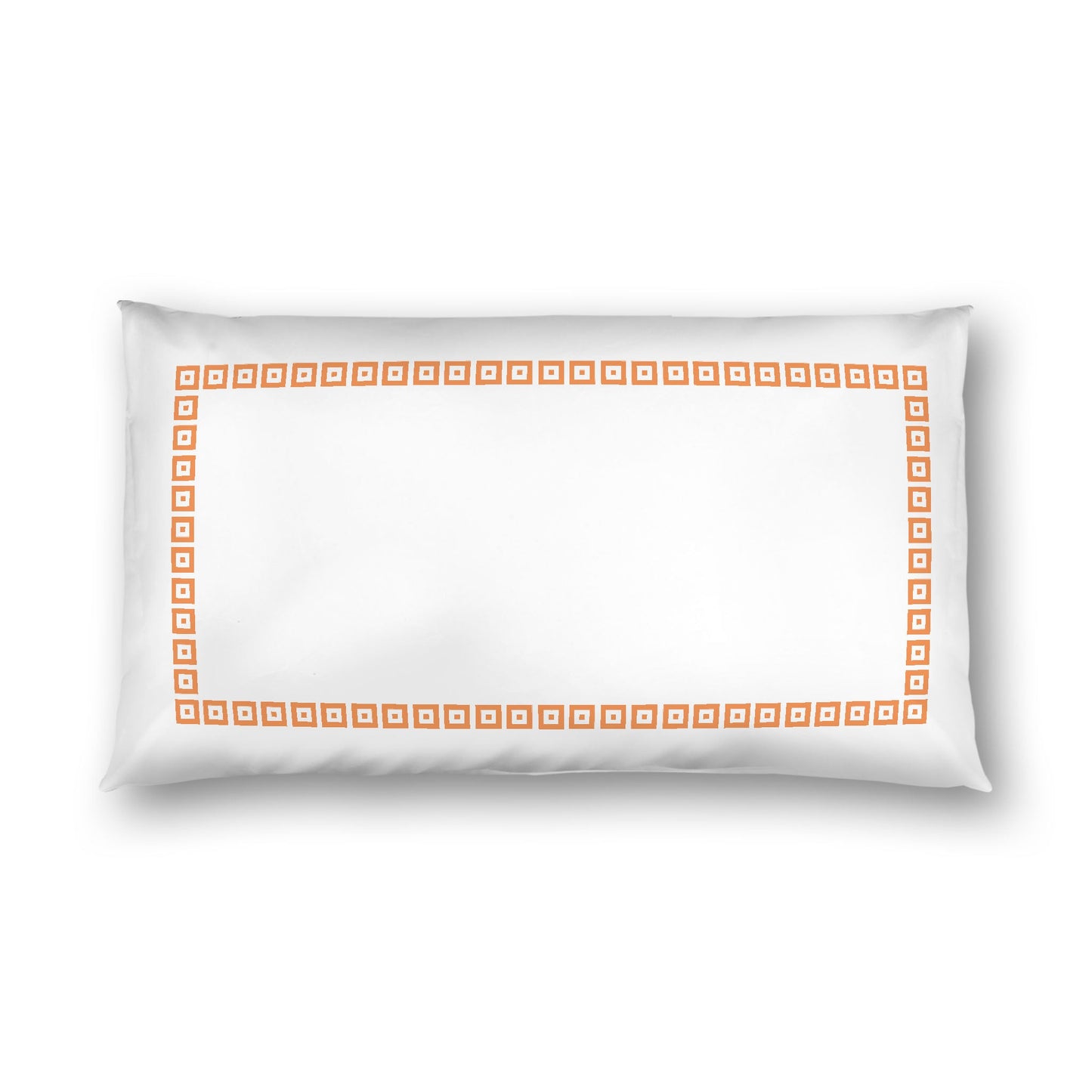 Off-white Cotton Sateen Pillow Sham, Orange Repeating Square Motif Print, Classic Border, White Reverse Side, King - 20 x 36 inches