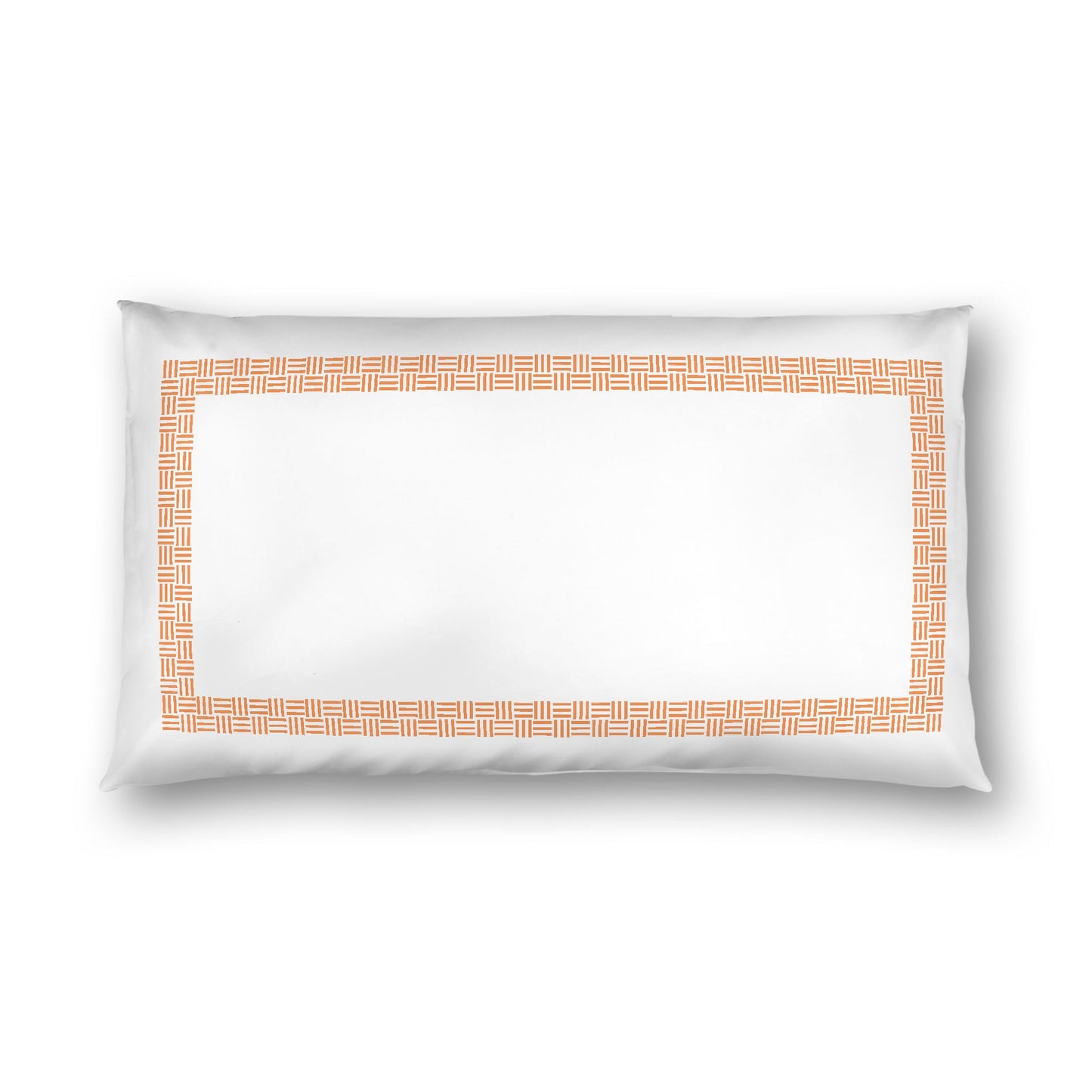 Off-white Cotton Sateen Pillow Sham, Orange Double Weave Motif Print, Classic Border, White Reverse Side, King - 20 x 36 inches